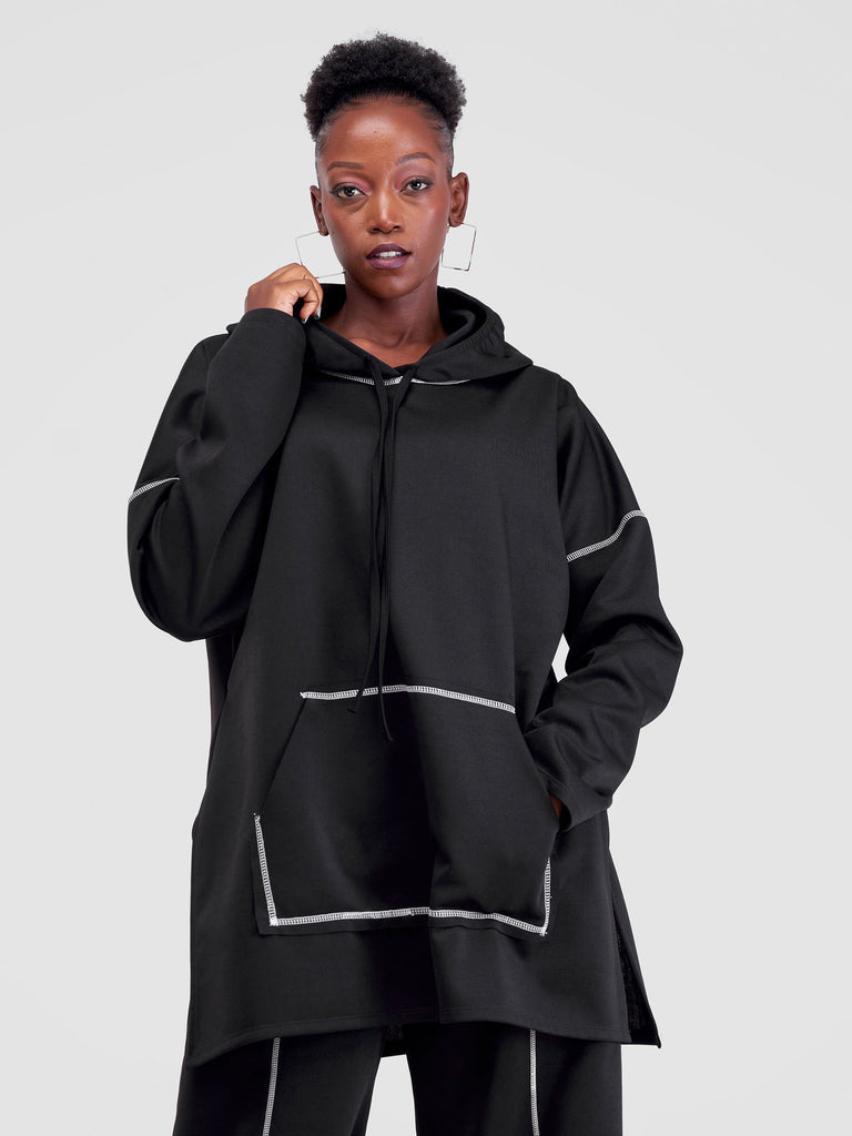 Zoya Taani Side Slit Hoodie - Black