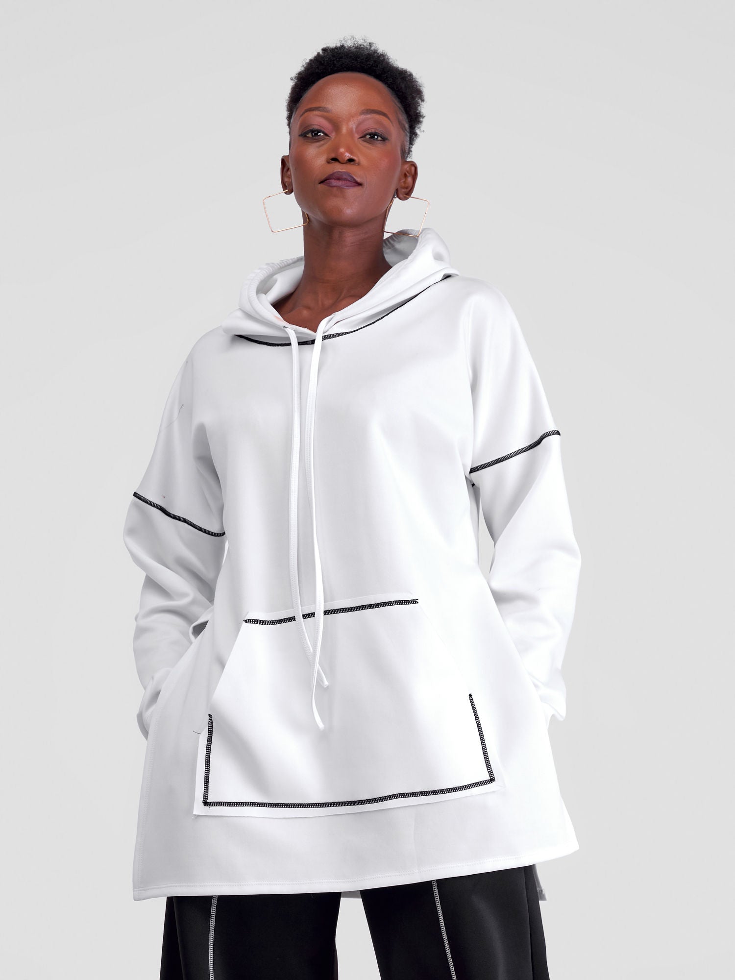 Zoya Taani Side Slit Hoodie - White