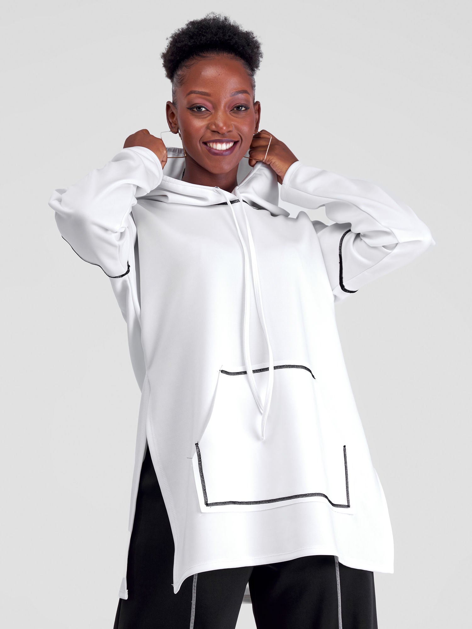 Zoya Taani Side Slit Hoodie - White