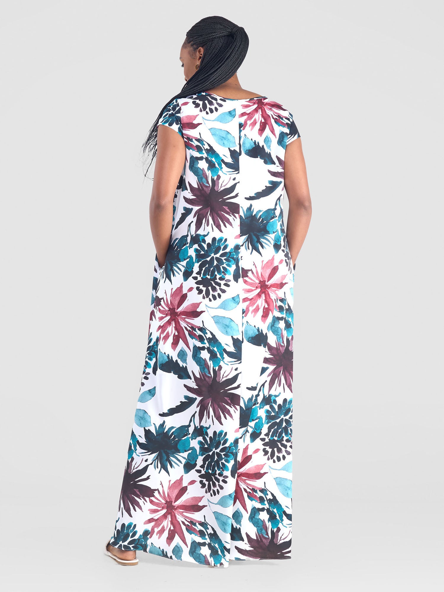 Vivo Basic Cap Sleeve Maxi Tent Dress - Brown / Green Stawi Print