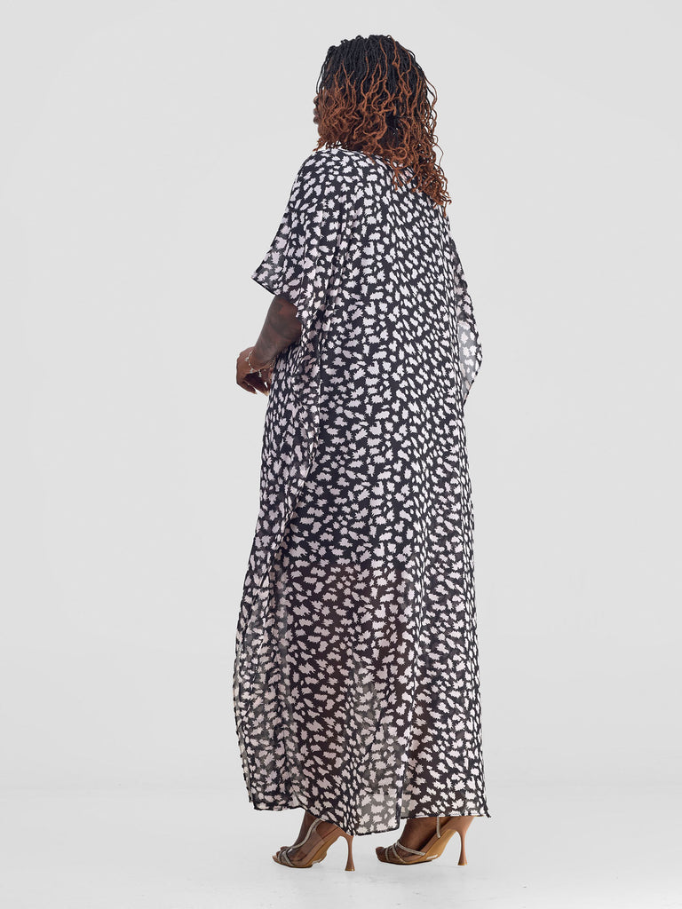 Vivo Basic Wide Liv Chiffon Maxi Dress  - Pink / Black Print