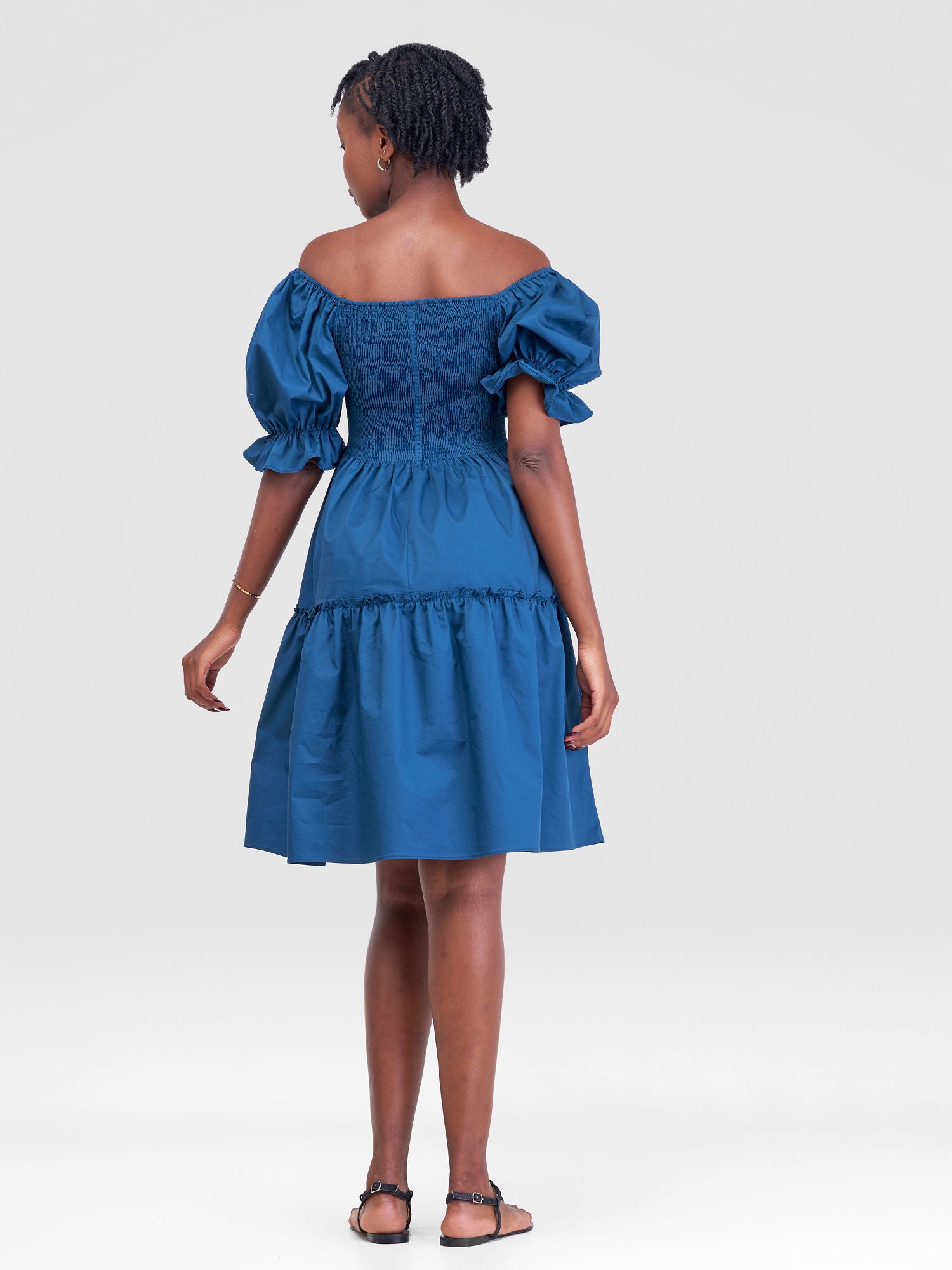 Safari Mara Shirred Bishop Sleeve Dress - Teal