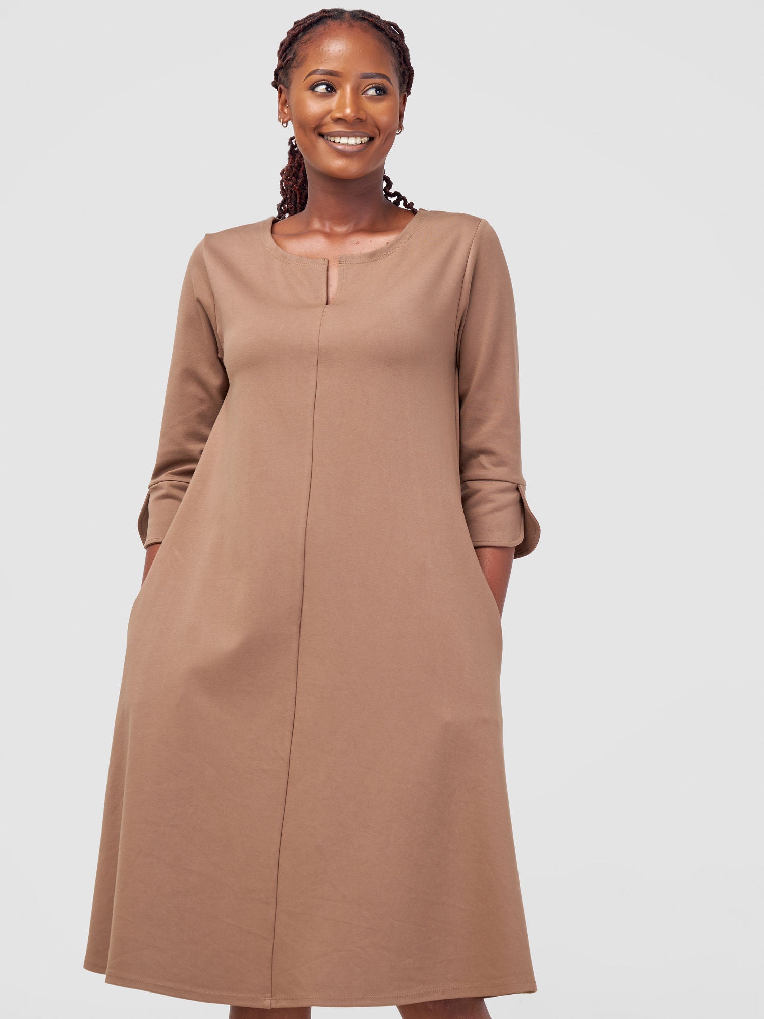 Vivo Zawadi Keyhole Dress - Taupe