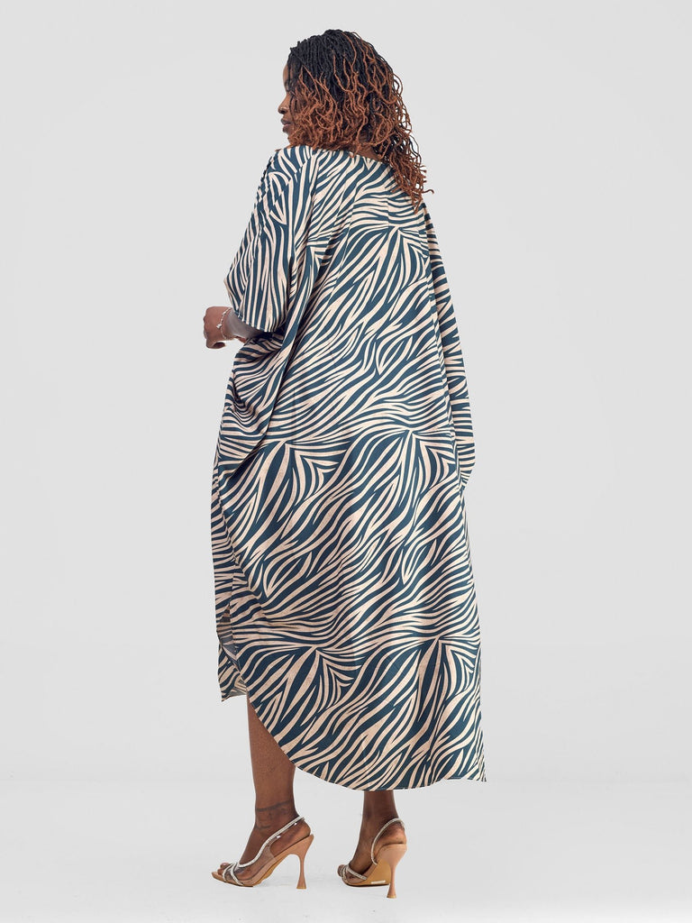 Vivo Basic Open Kaftan - Taupe / Green Print - Shopzetu