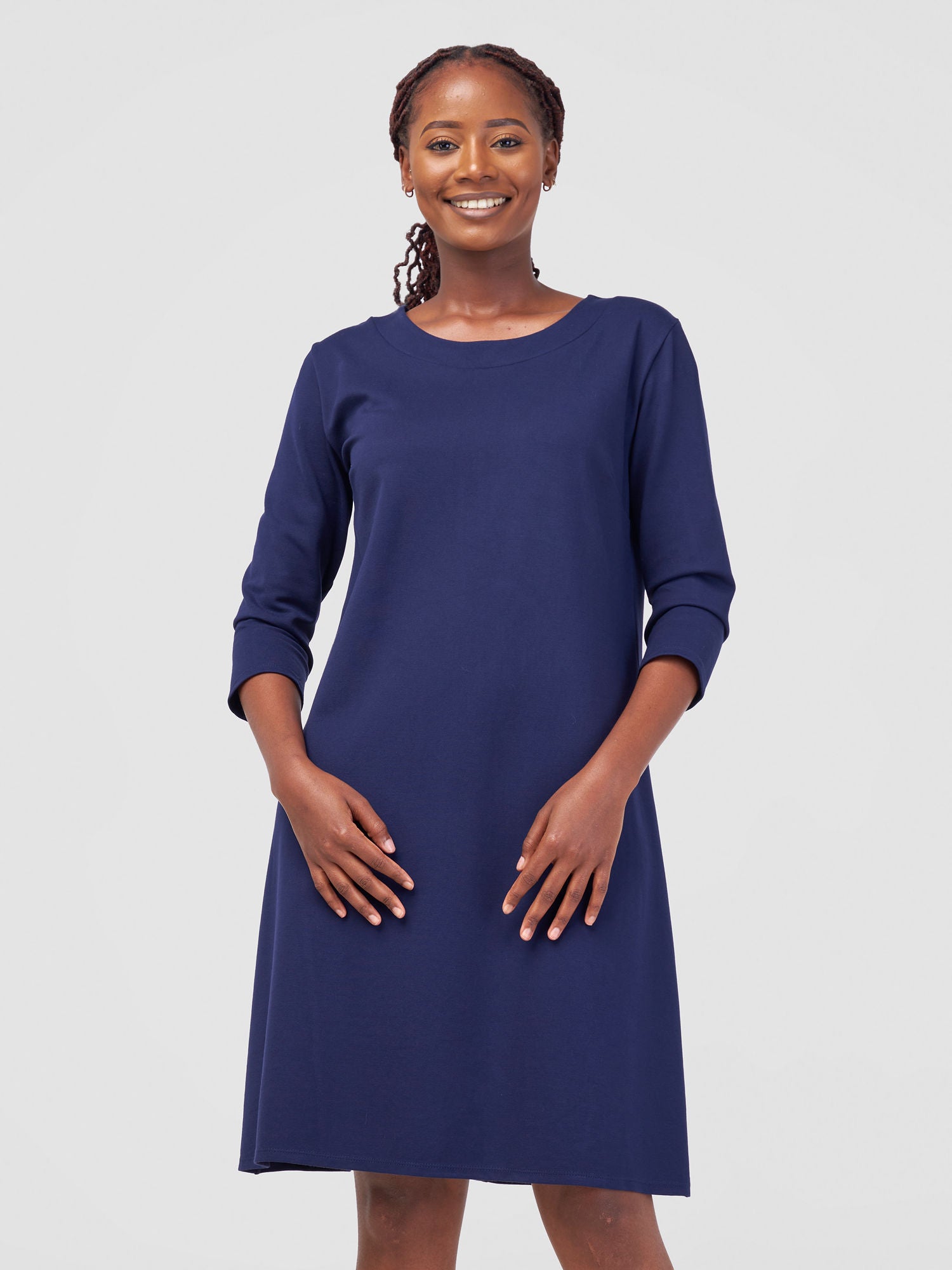 Vivo Jema 3/4 Sleeve A-Line Dress - Navy