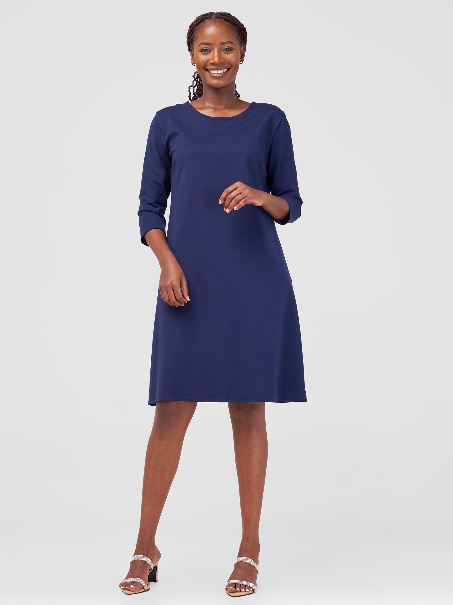 Vivo Jema 3/4 Sleeve A-Line Dress - Navy