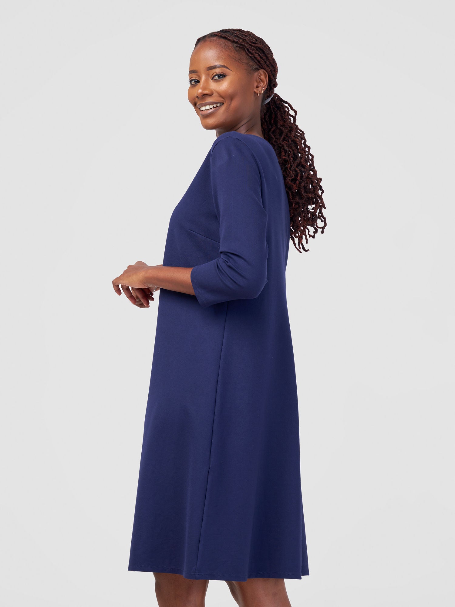 Vivo Jema 3/4 Sleeve A-Line Dress - Navy