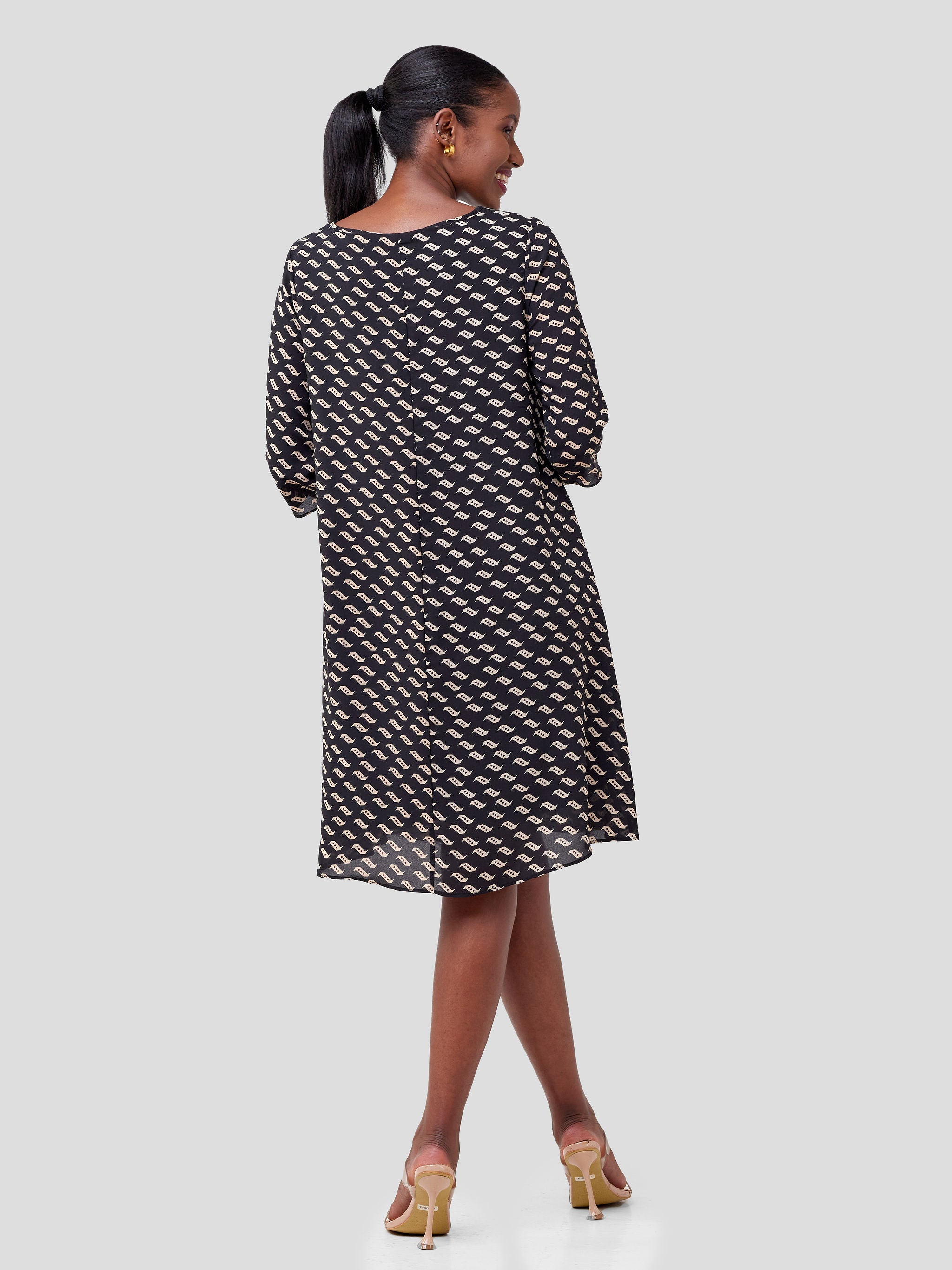 Vivo Ayo Tent Dress - Black / Beige Print