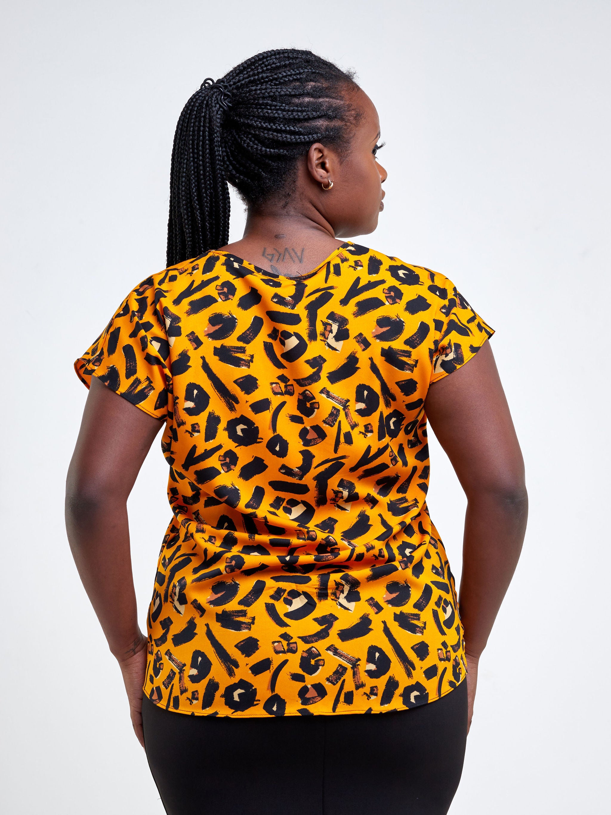 Vivo Basic Crepe Drop Shoulder Top - Orange / Black Abstract Print