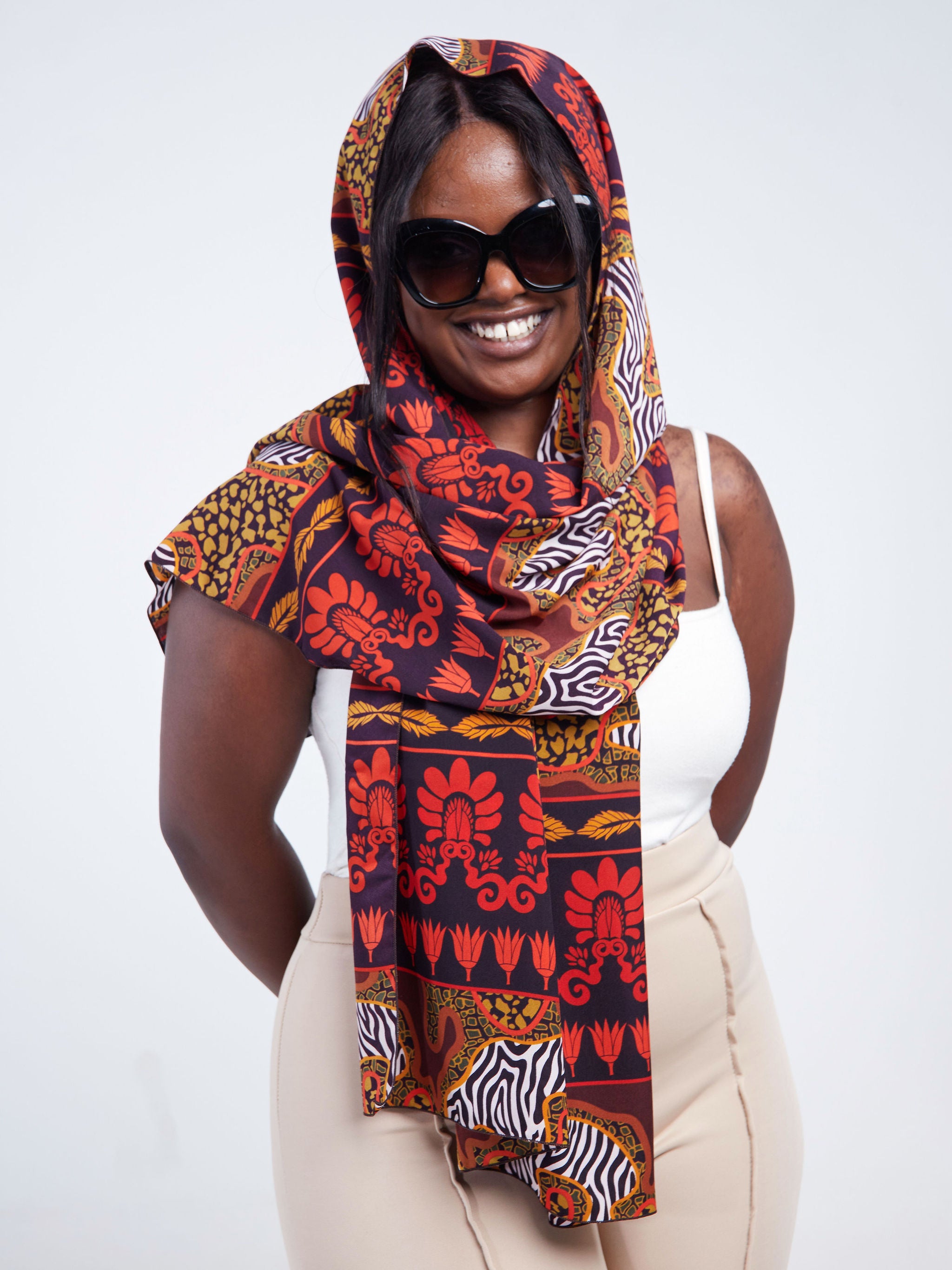 Vivo Basic Chiffon Scarf - Brown / Orange Floral Print