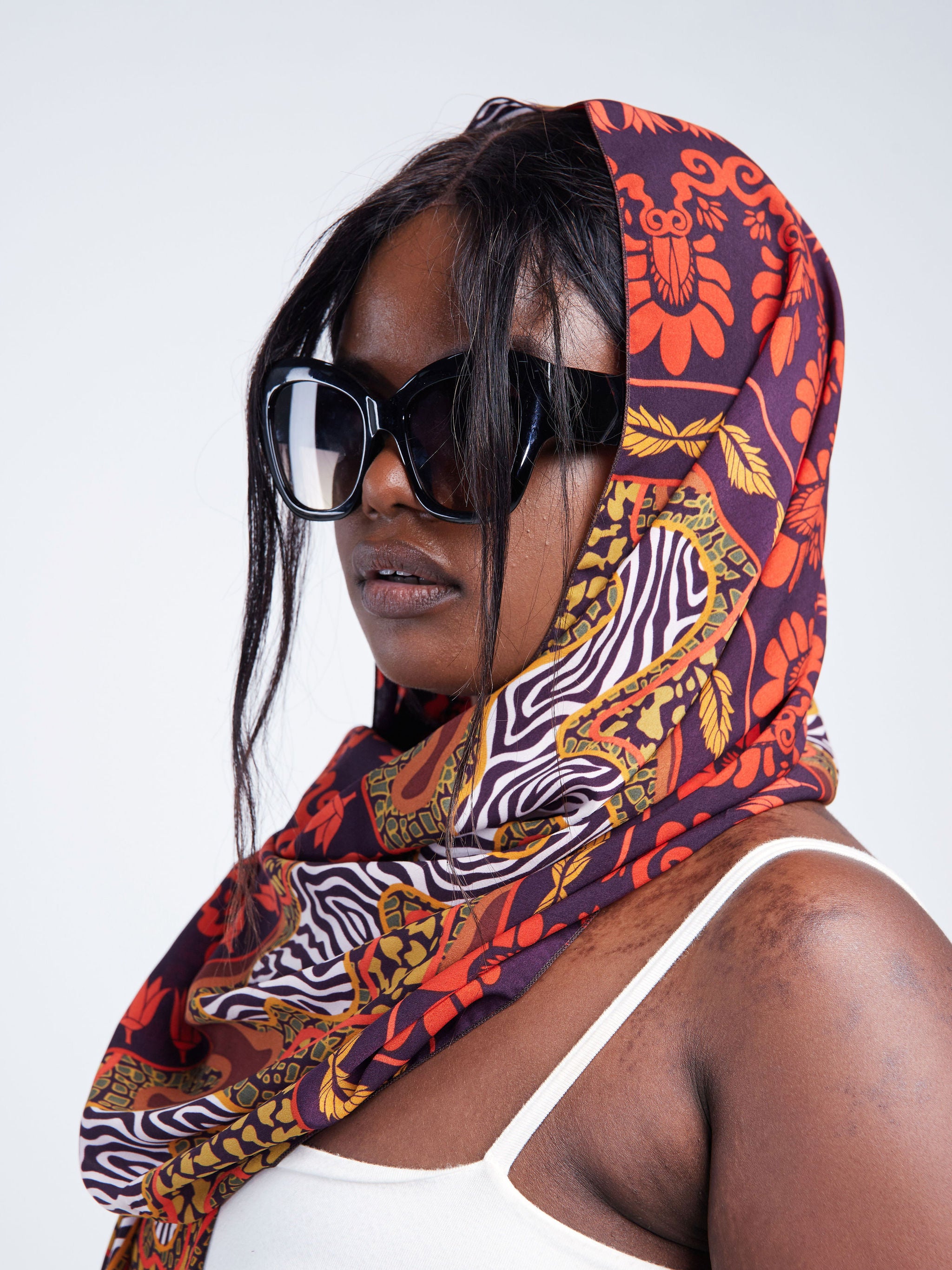 Vivo Basic Chiffon Scarf - Brown / Orange Floral Print