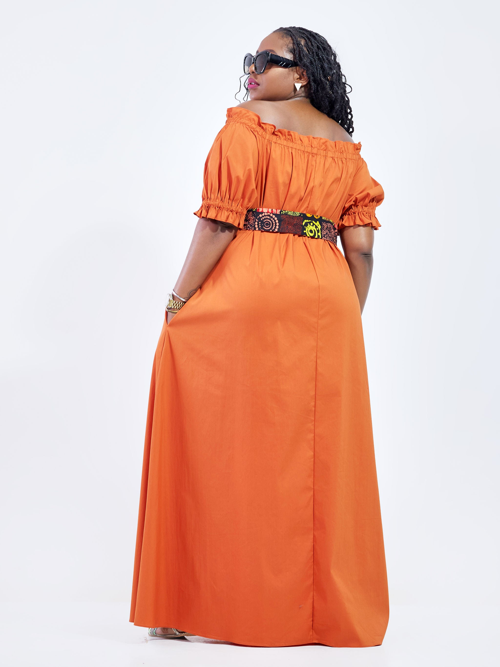 Safari Mali Off Shoulder Ruffle Maxi Dress - Rust