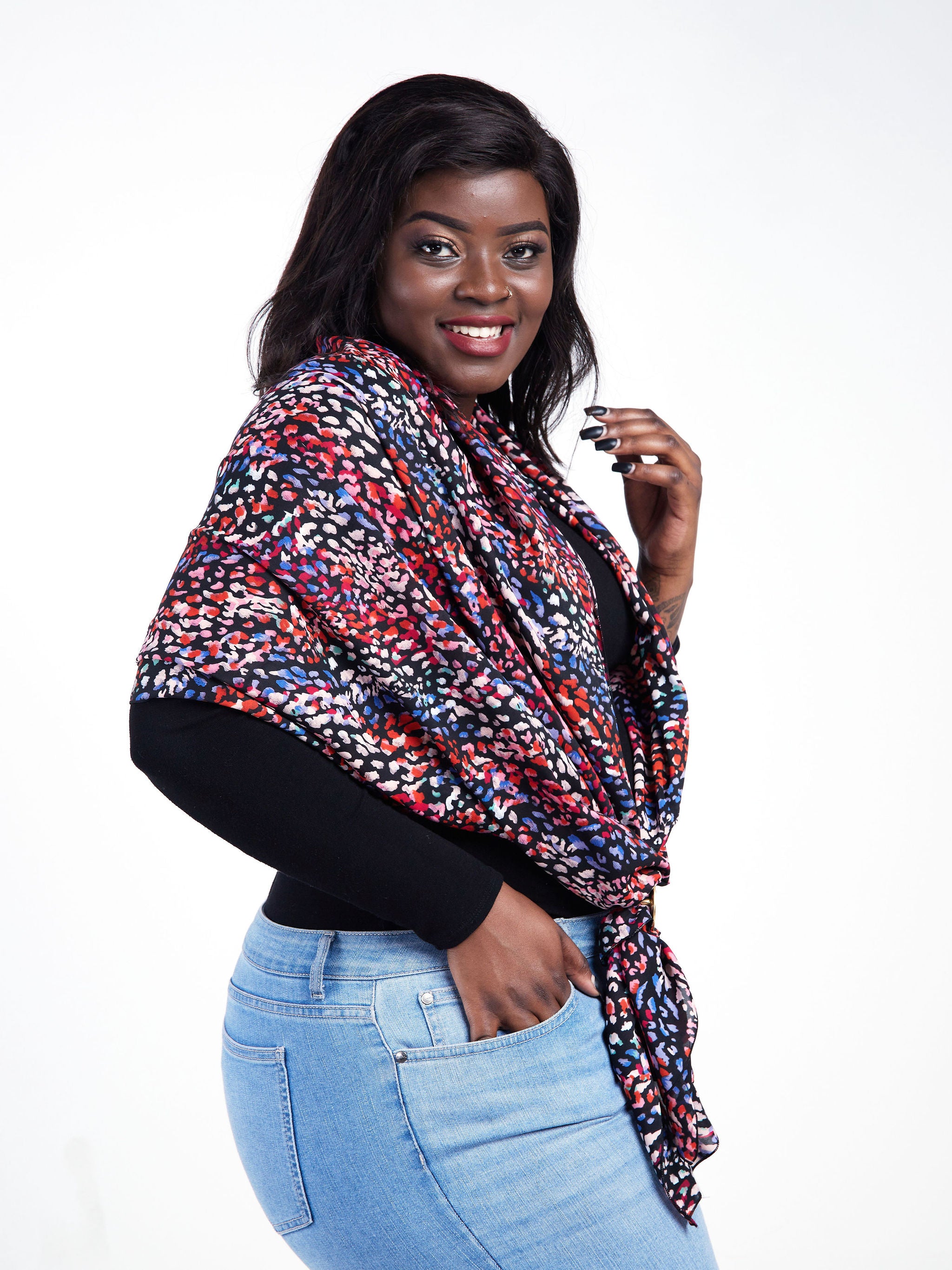 Vivo Basic Chiffon Scarf - Pink / Blue Multicolor Abstract Print