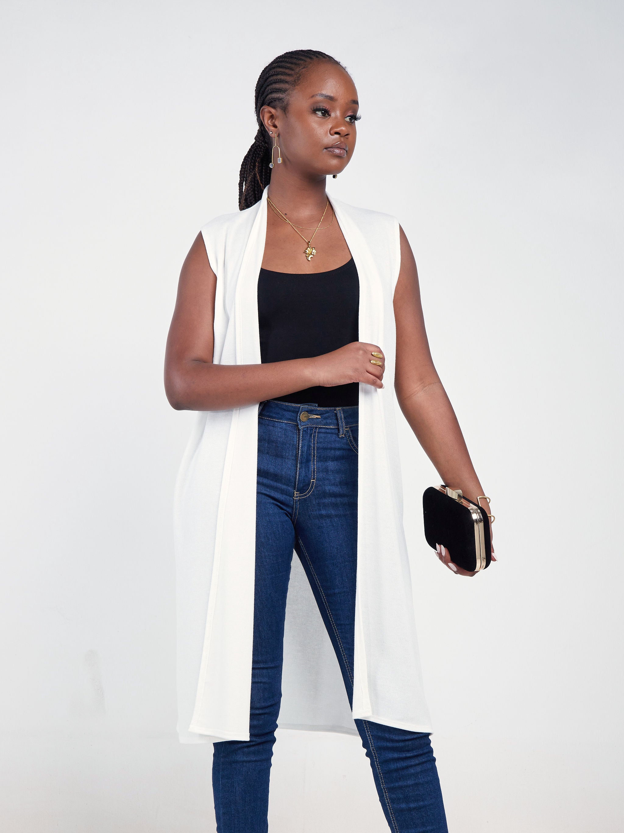 Vivo Basic Sleeveless Sweater Waterfall - White