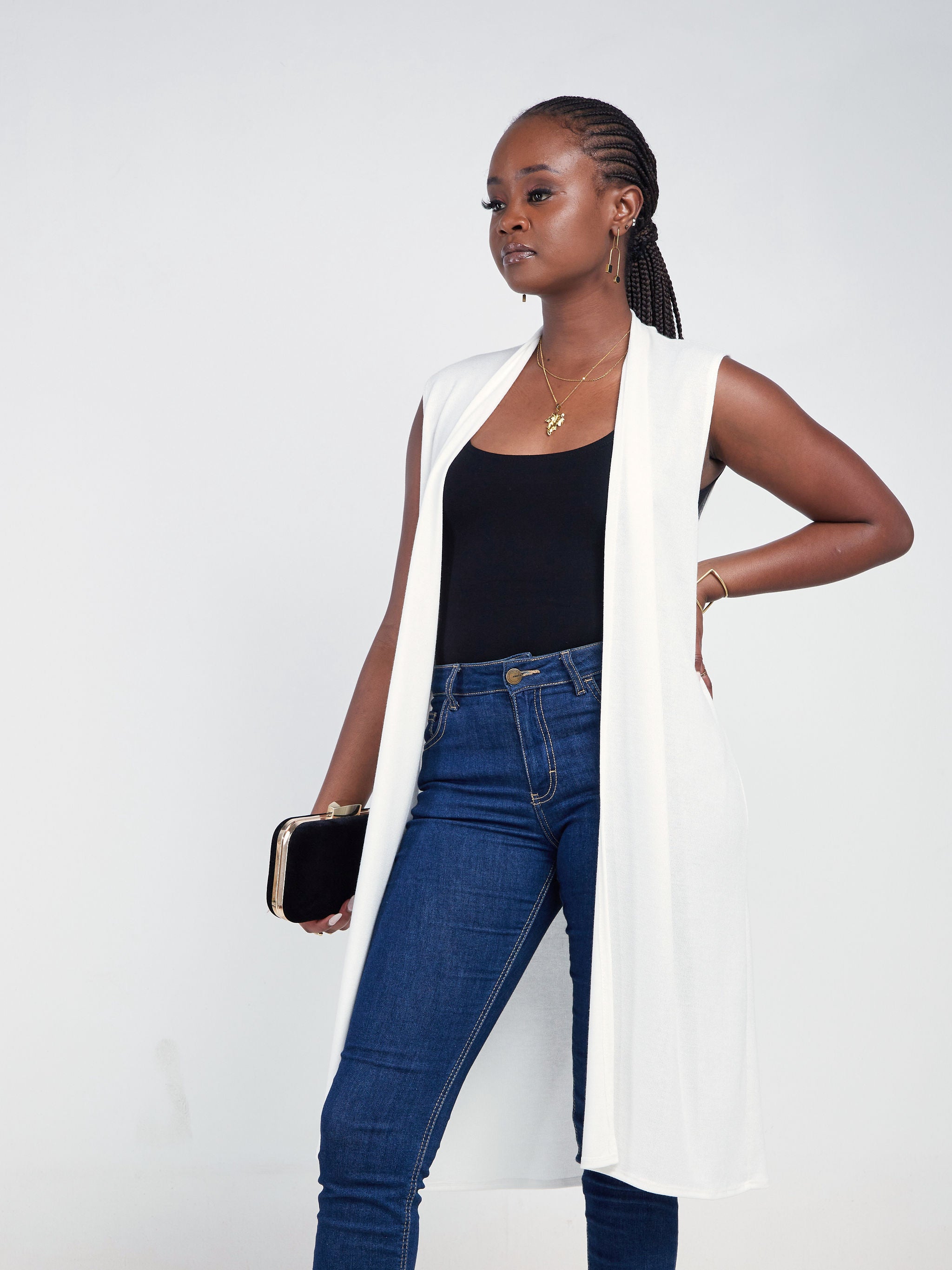 Vivo Basic Sleeveless Sweater Waterfall - White