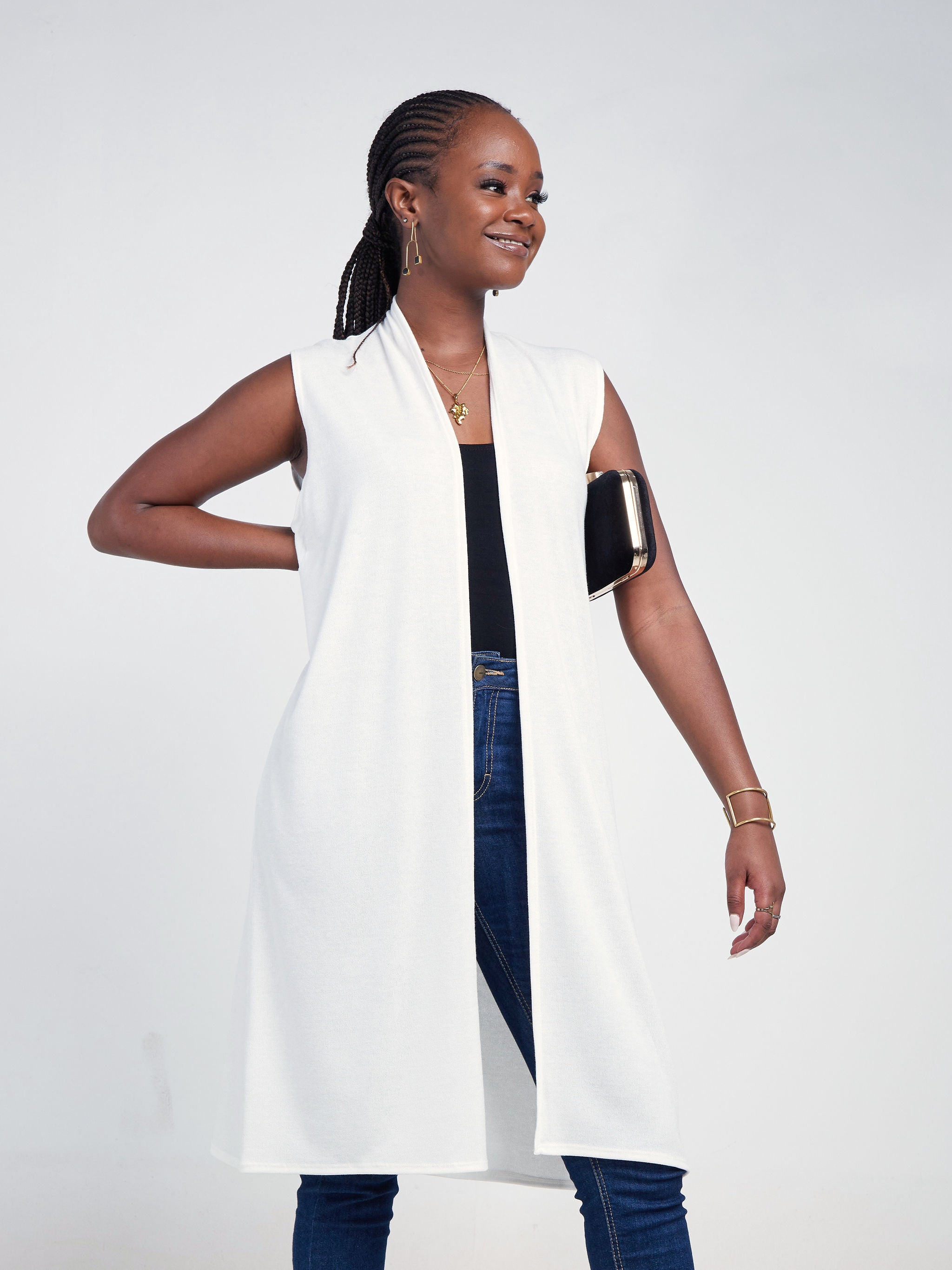 Vivo Basic Sleeveless Sweater Waterfall - White