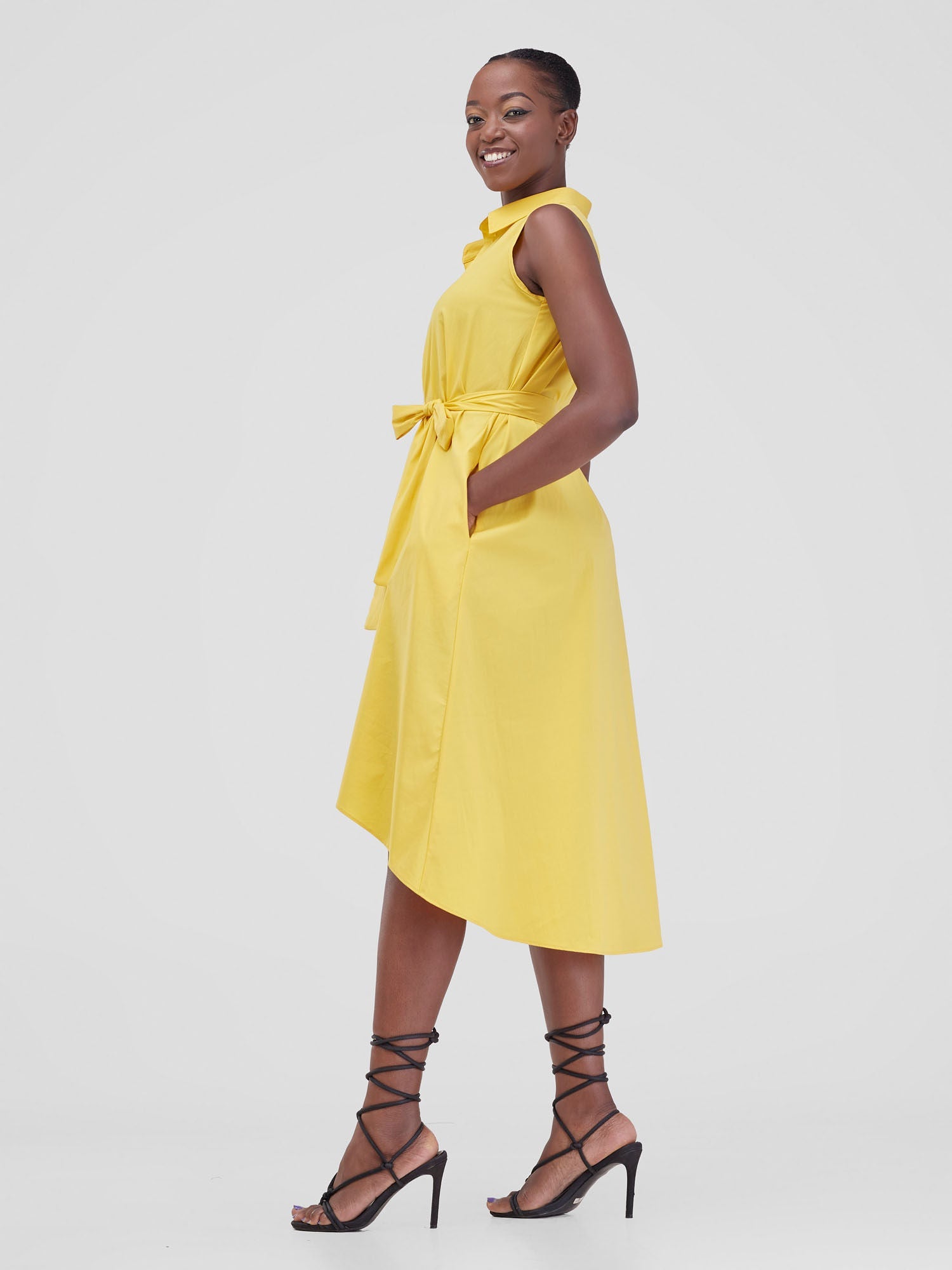 Safari Zene High Low Shirt Dress - Mustard