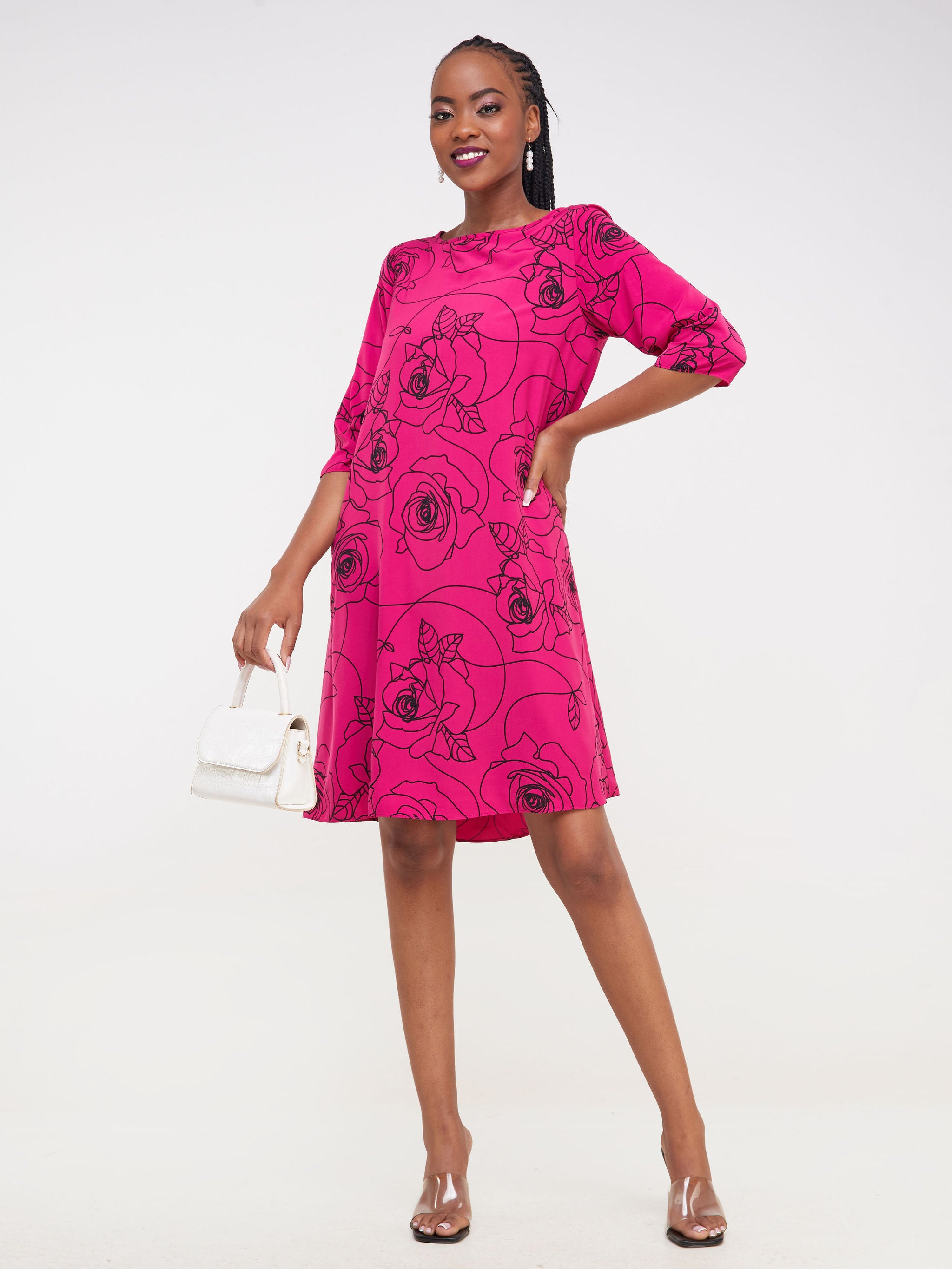 Vivo Basic Ayo Tent Dress - Pink / Black Abstract Print