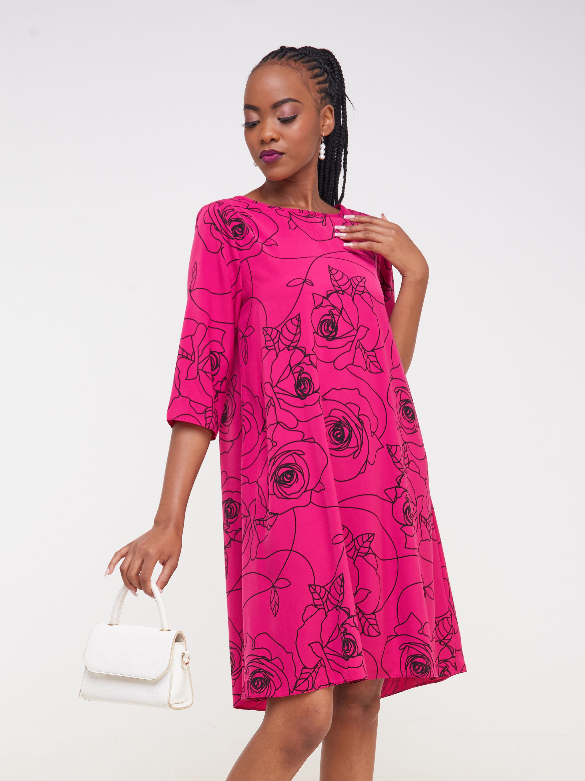 Vivo Basic Ayo Tent Dress - Pink / Black Abstract Print