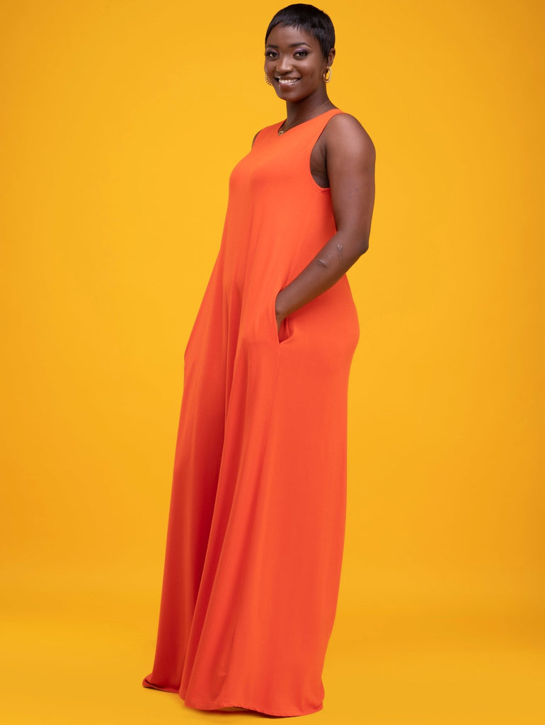 Vivo Basic Julia Back Pleat Maxi Dress - Orange - Shopzetu