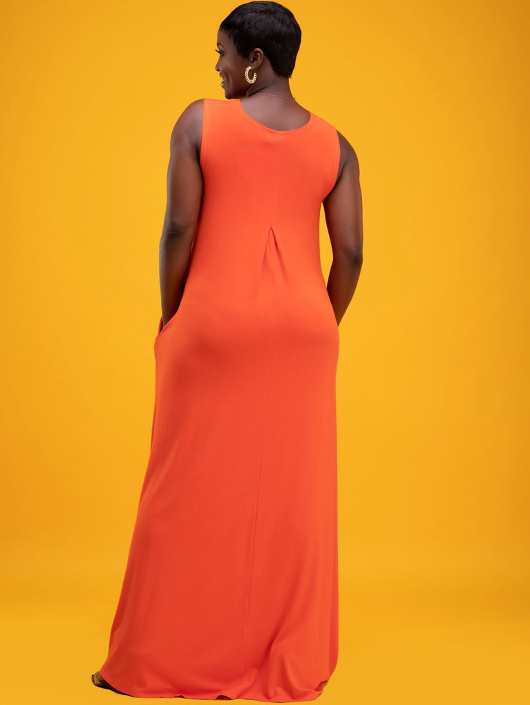 Vivo Basic Julia Back Pleat Maxi Dress - Orange - Shopzetu