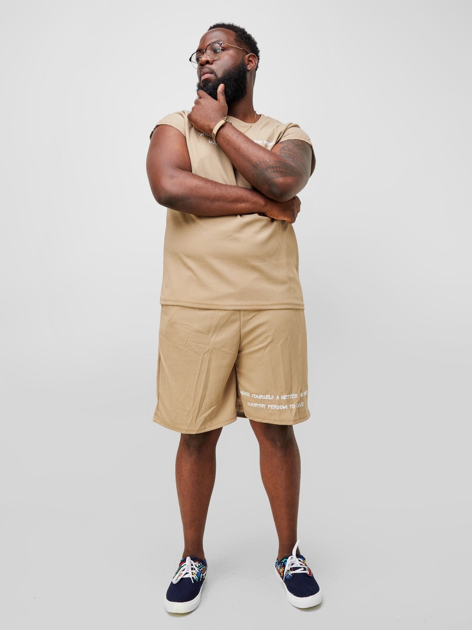 Zetu Men's 'Make Yourself...' Shorts - Beige - Shopzetu