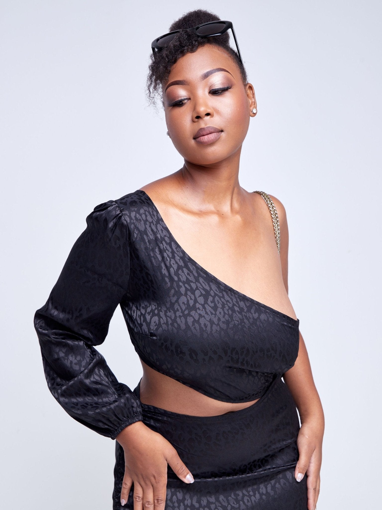 Lola Black Leopard Print Cut-out One Shoulder Bodycon Dress - Black - Shopzetu