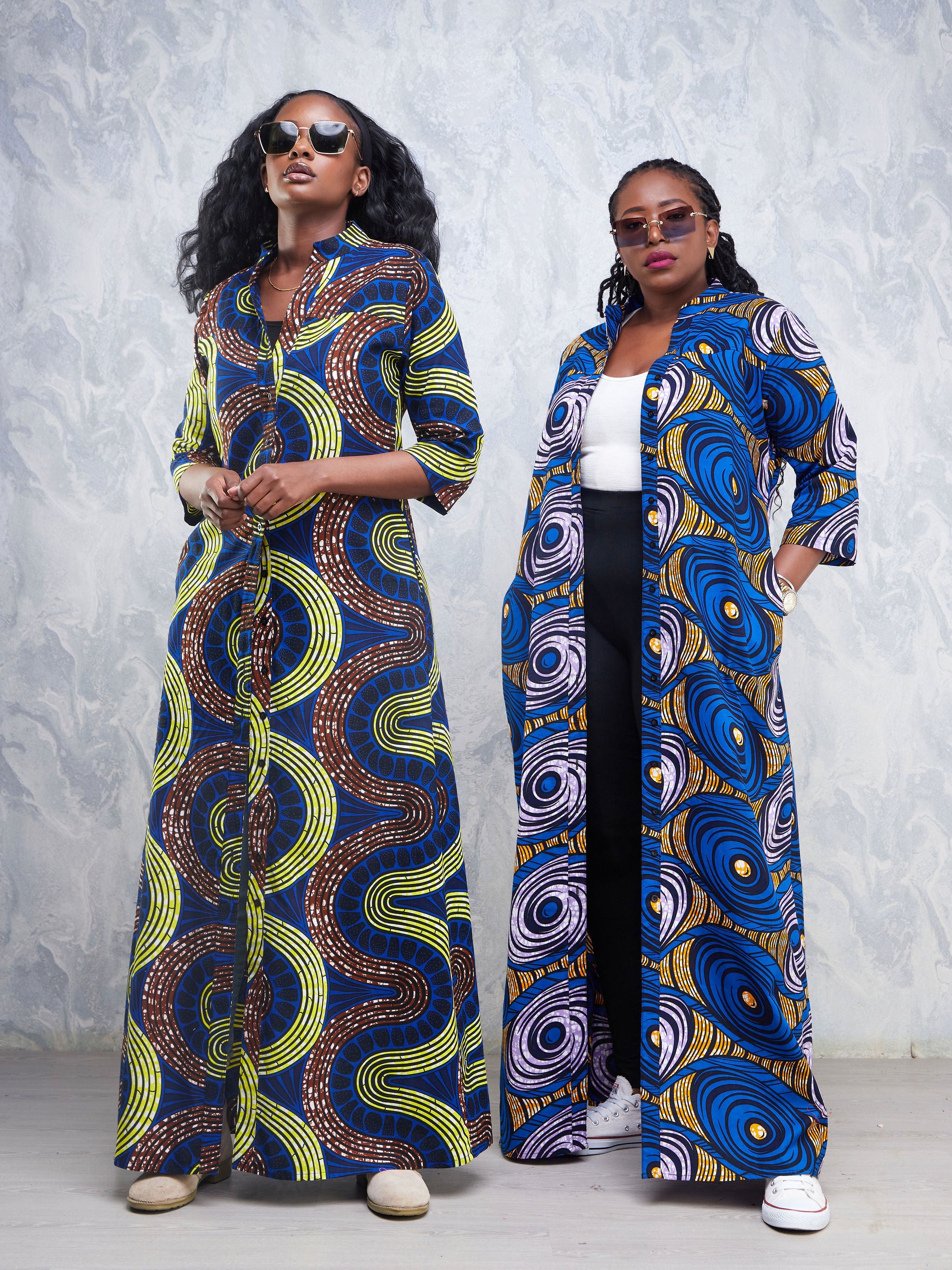 Safari Nimali 3/4 Sleeve Maxi Dress - Purple / Blue Ankara Print