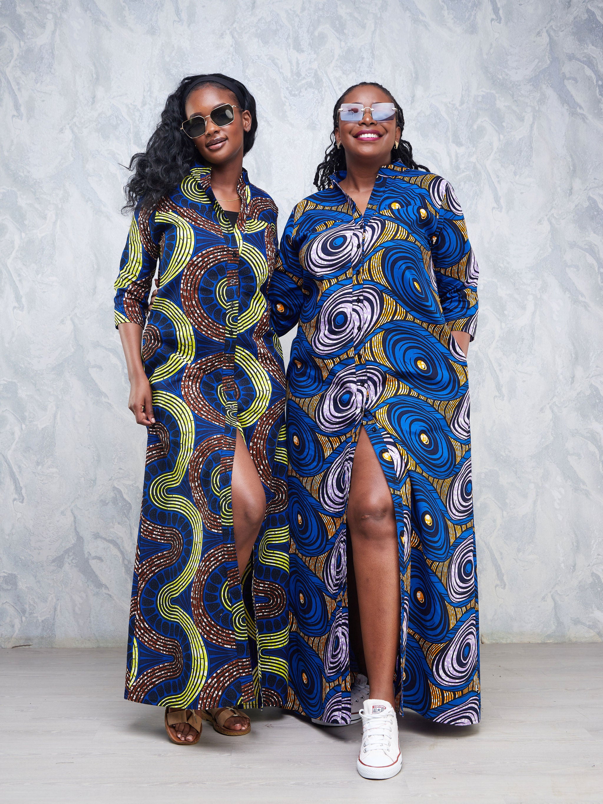 Safari Nimali 3/4 Sleeve Maxi Dress - Purple / Blue Ankara Print