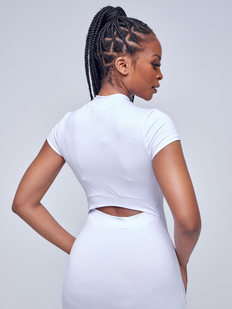 Popular 21 Asymmetrical Short-Sleeved Dress - White - Shopzetu