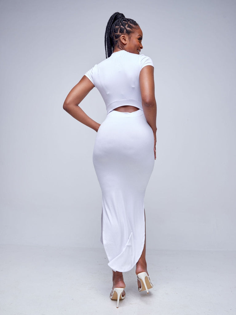 Popular 21 Asymmetrical Short-Sleeved Dress - White - Shopzetu