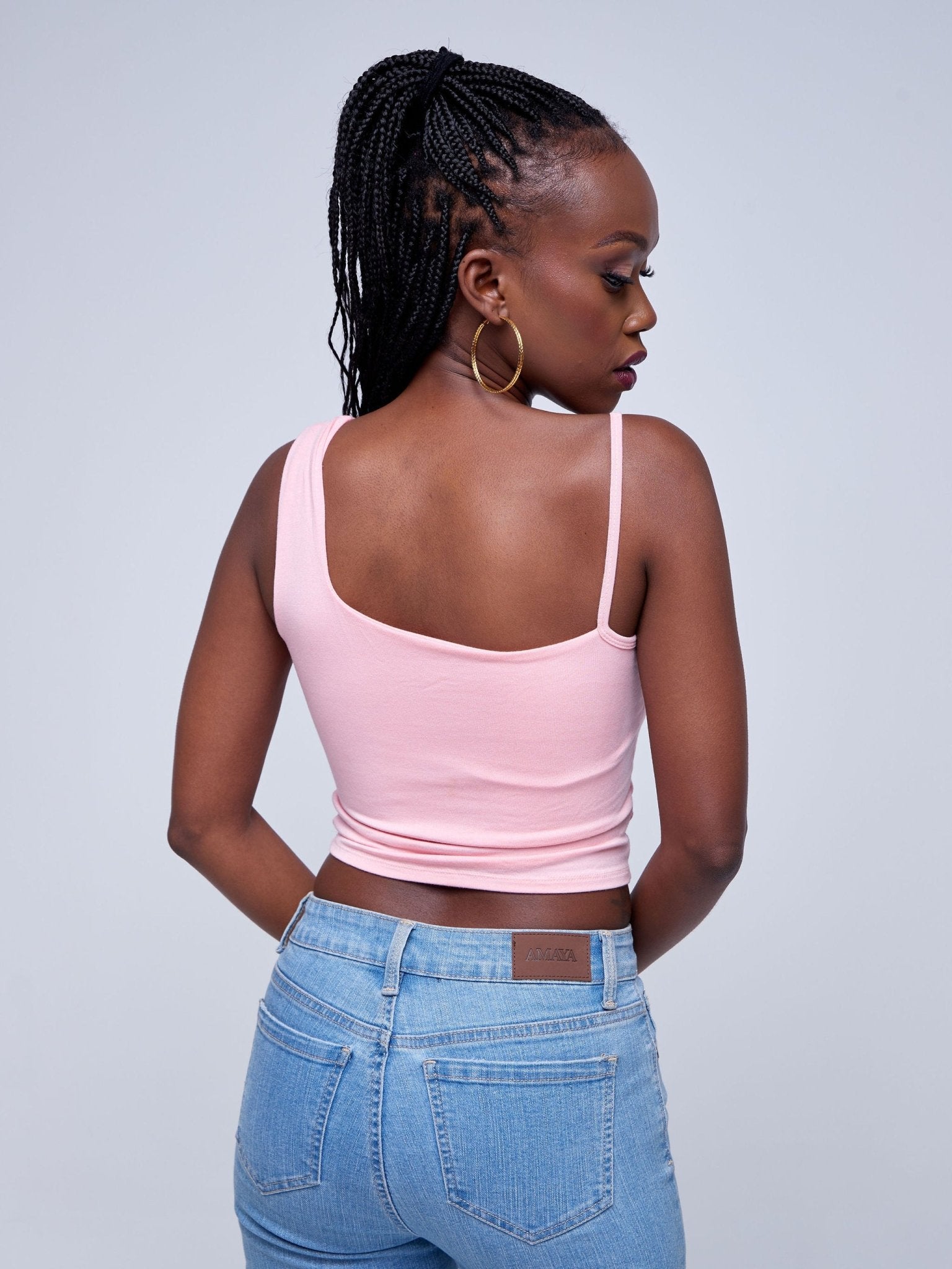 Anika Assymetrical Thick Strap Top - Baby Pink - Shopzetu