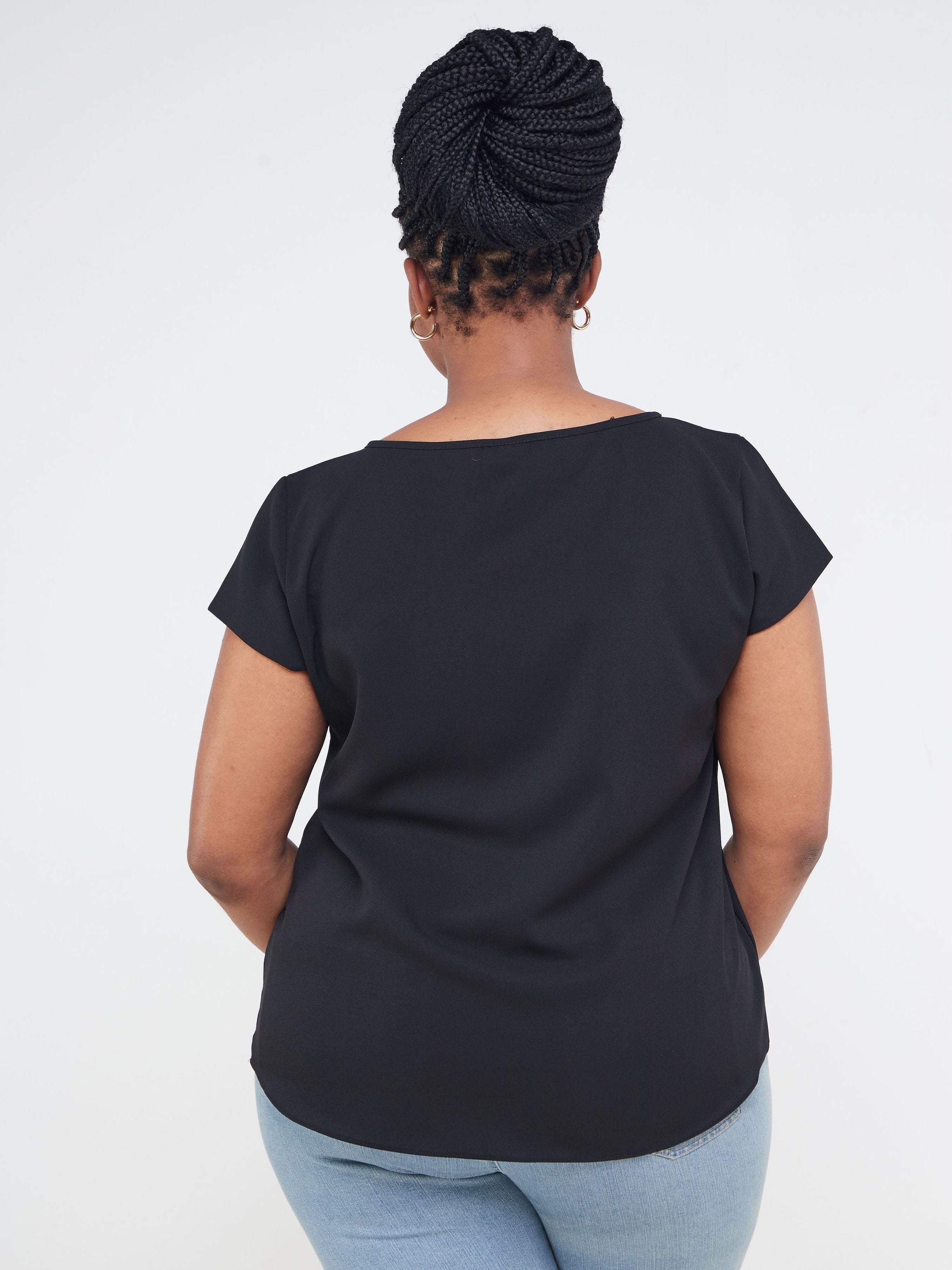 Vivo Basic Crepe Cap Sleeved Top - Black