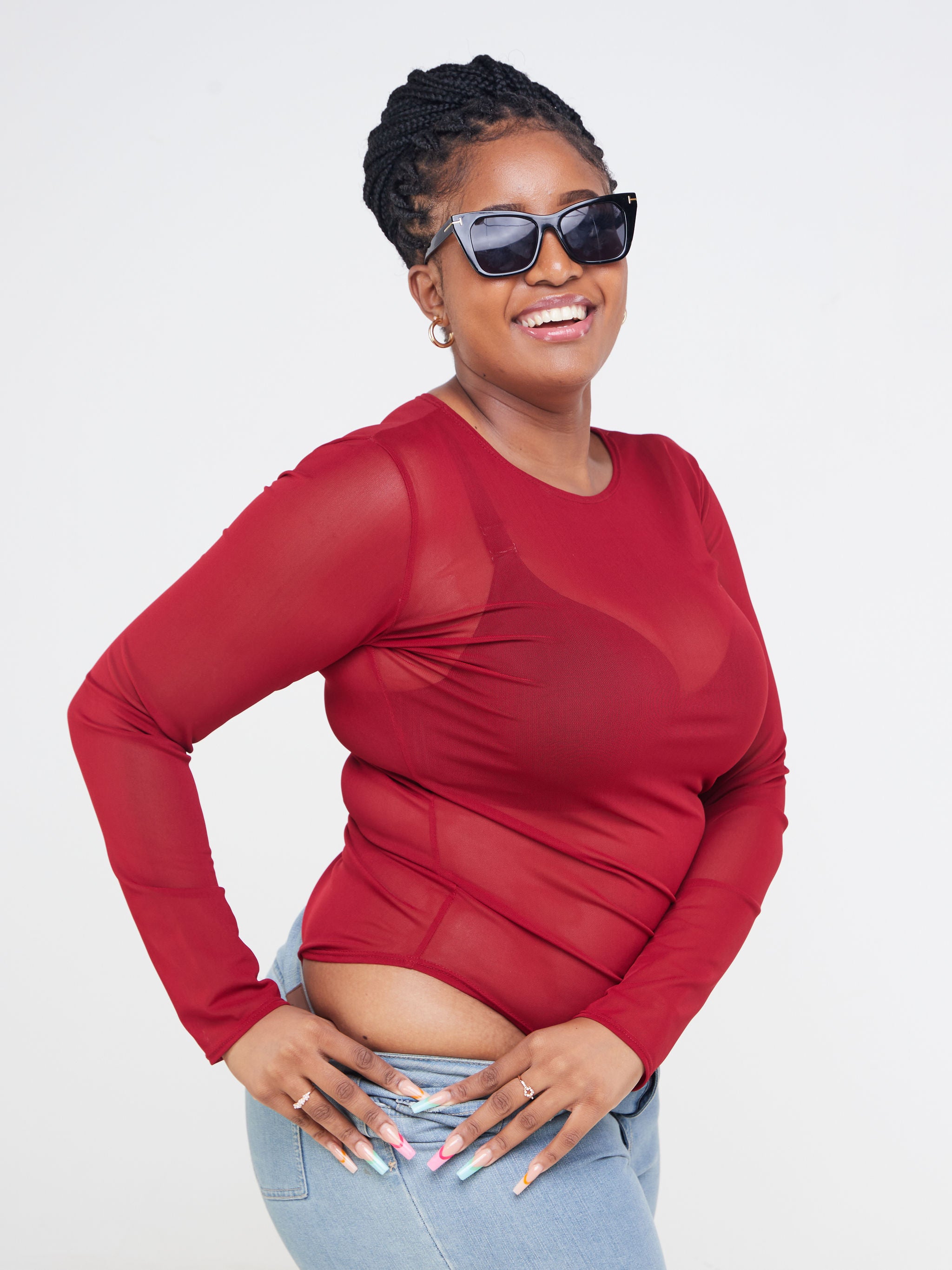 Zoya Party Long Sleeve Bodysuit - Maroon