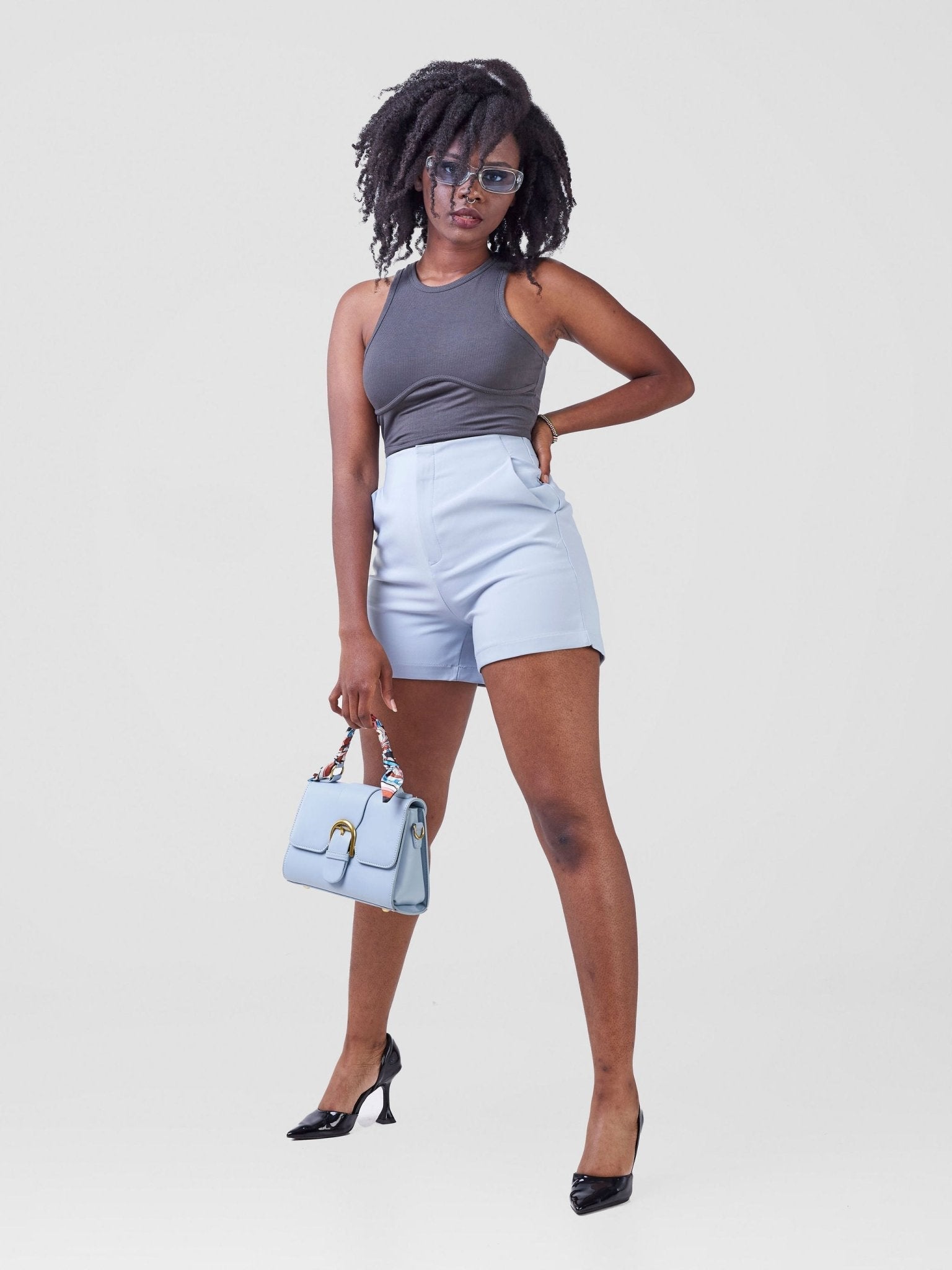 Anika Shorts with Clip - Light Blue - Shopzetu