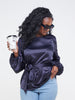 Vivo Basic Satin Bishop Sleeved Top - Navy Blue