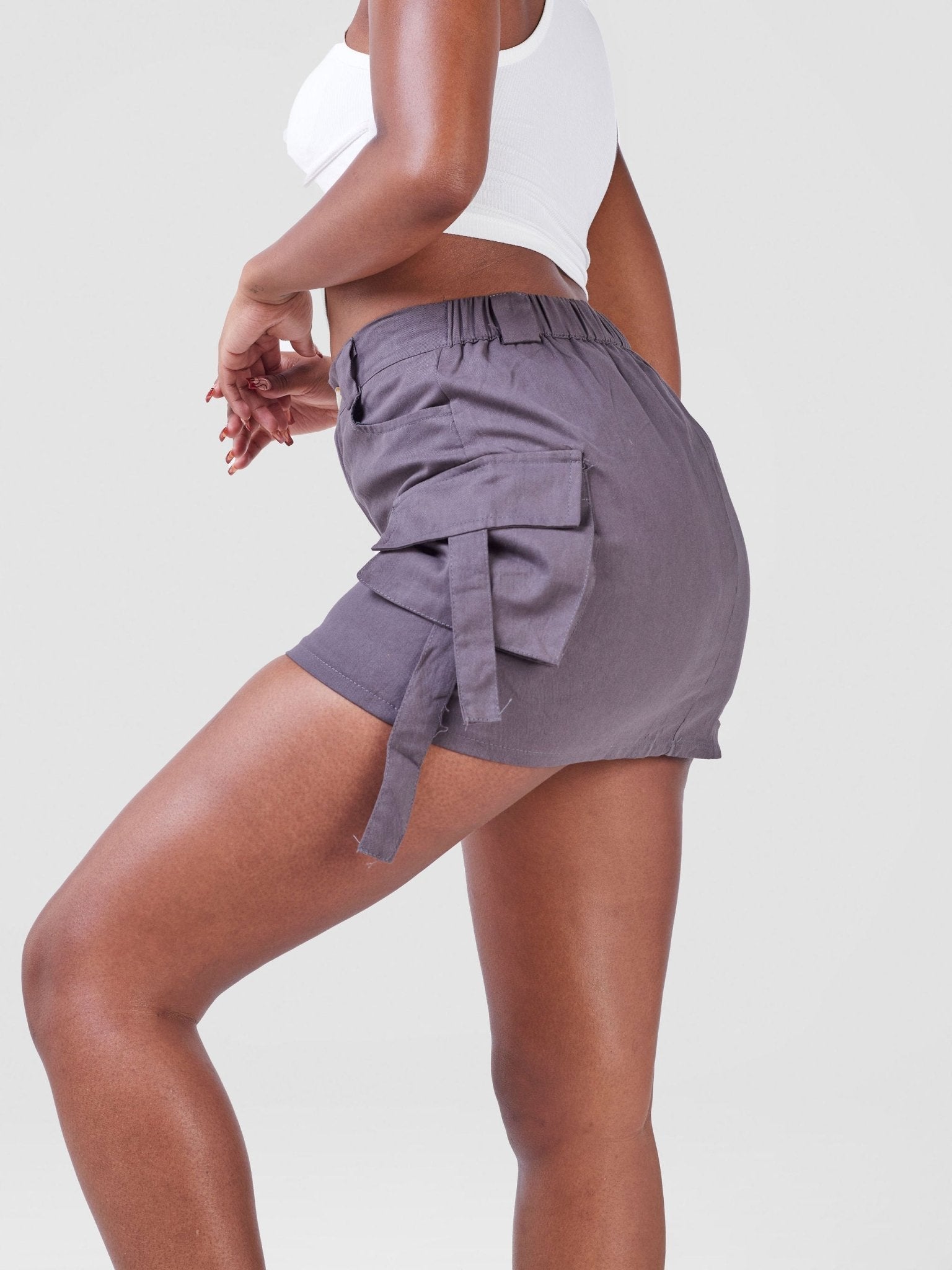 Anika Cargo Skirt With Dynamic Double Pockets & Hanging Straps - Grey - Shopzetu