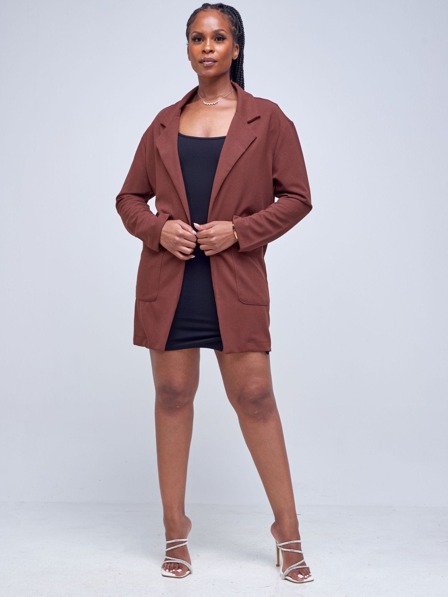 Popular 21 Oversized Blazer With Pockets - Rum Raisin - Shopzetu