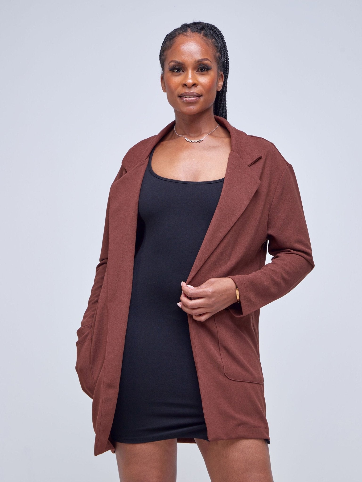 Popular 21 Oversized Blazer With Pockets - Rum Raisin - Shopzetu