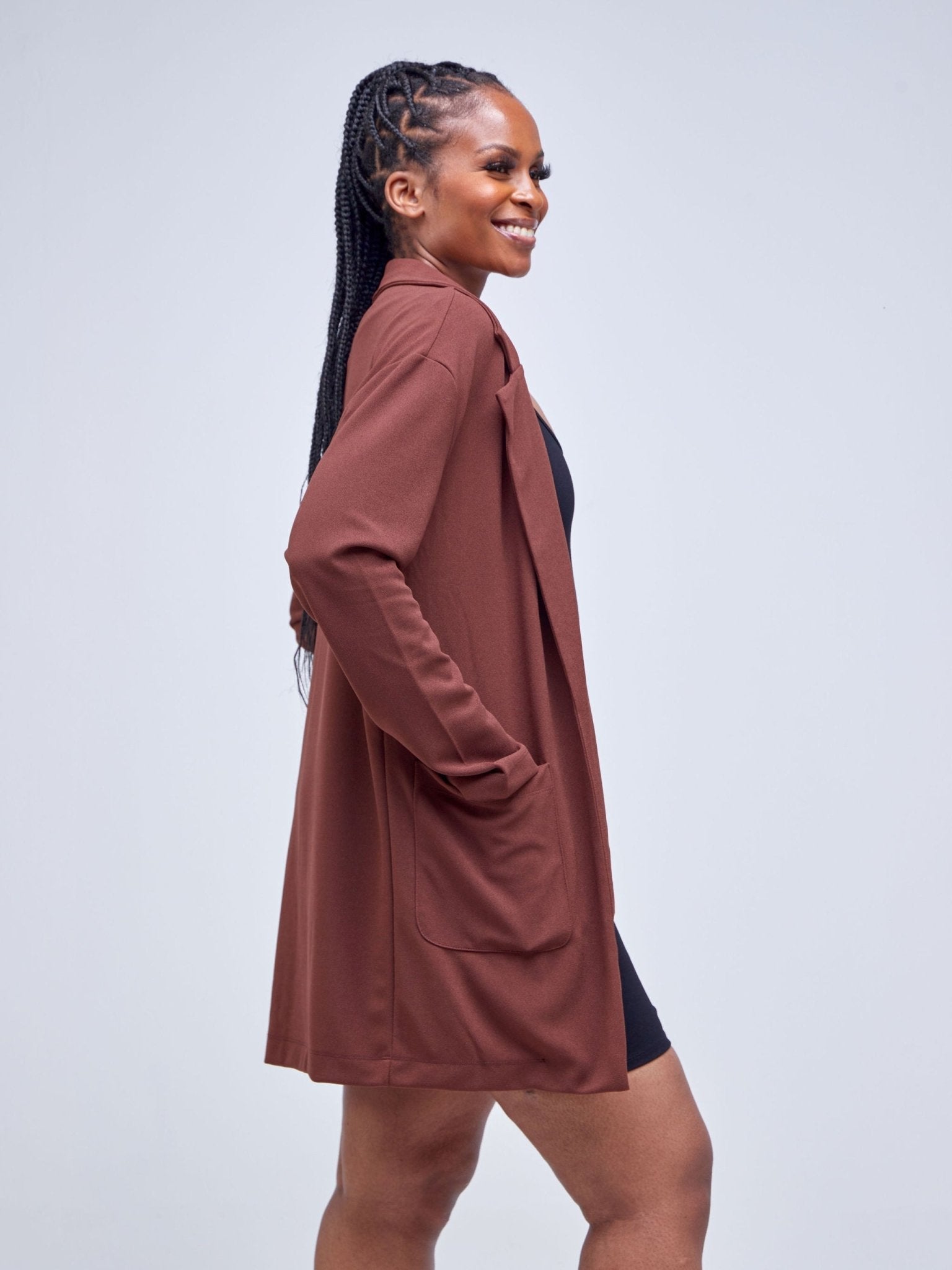 Popular 21 Oversized Blazer With Pockets - Rum Raisin - Shopzetu
