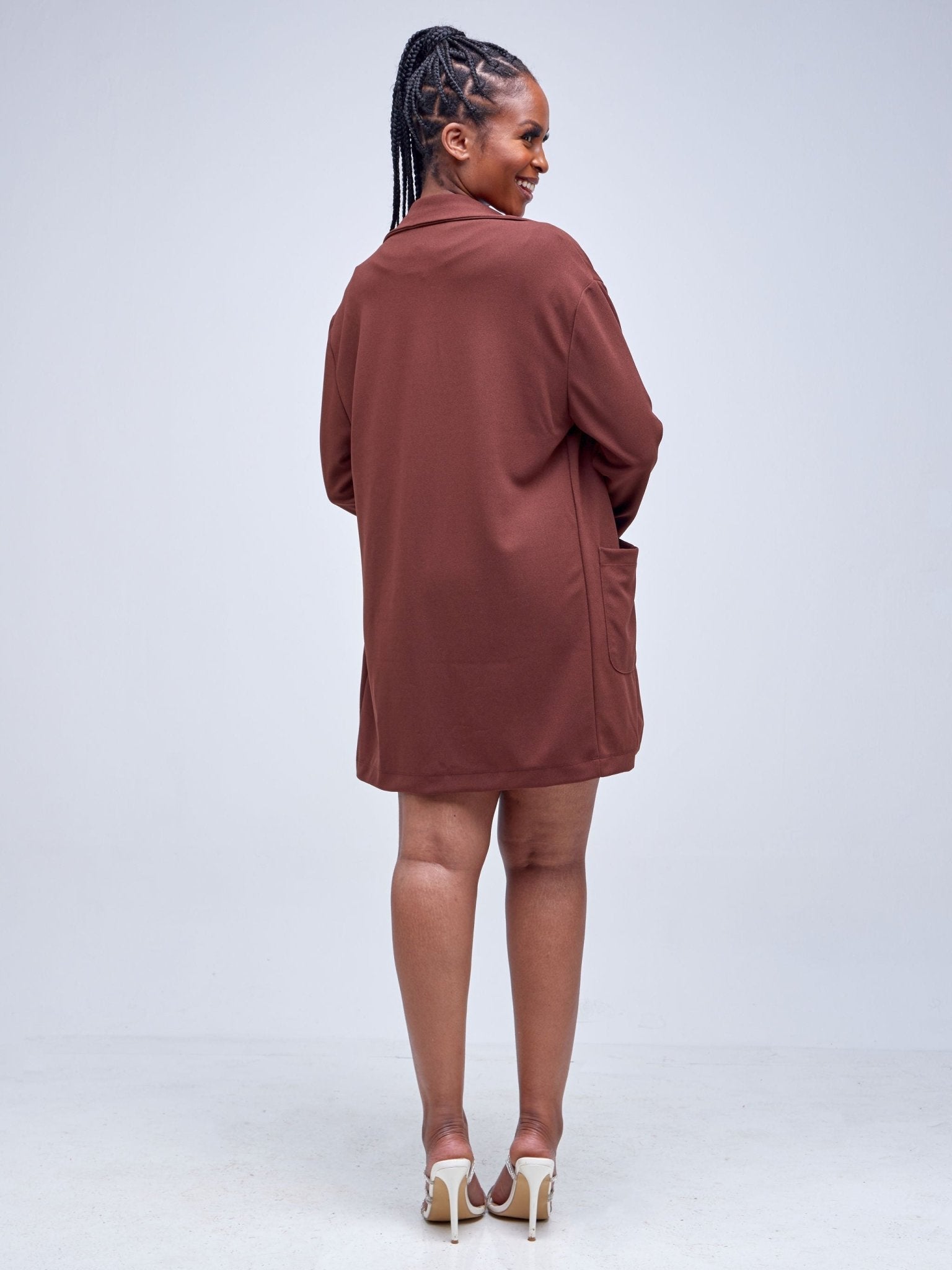 Popular 21 Oversized Blazer With Pockets - Rum Raisin - Shopzetu