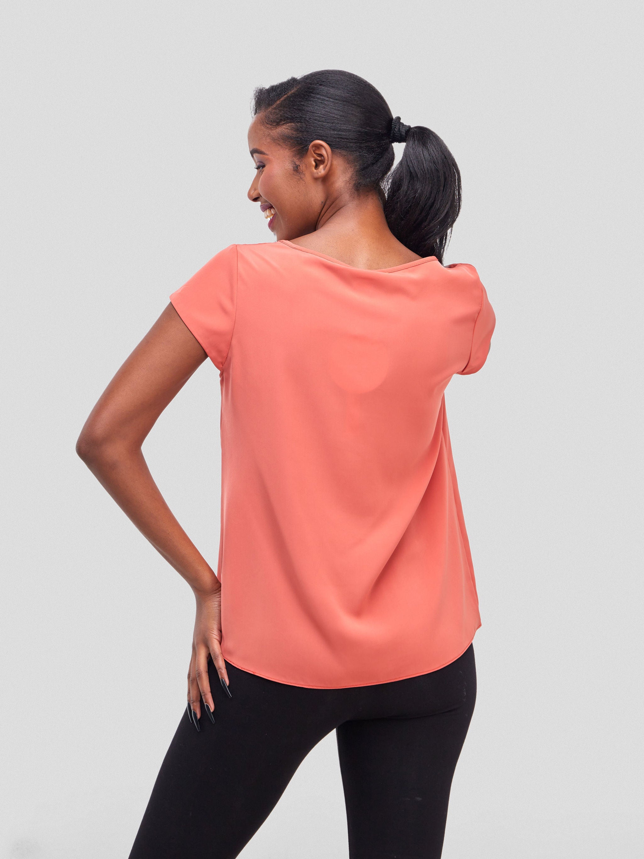 Vivo Basic Crepe Cap Sleeve Top - Coral