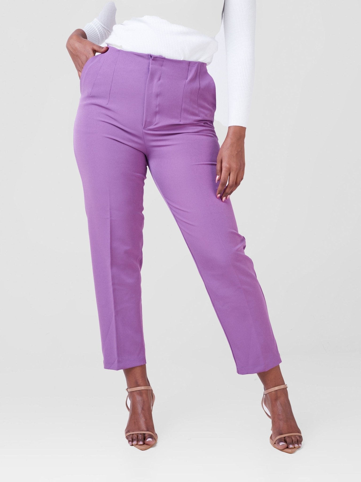 Anika Mindy Crepe Pants With Angular Pockets - Purple - Shopzetu