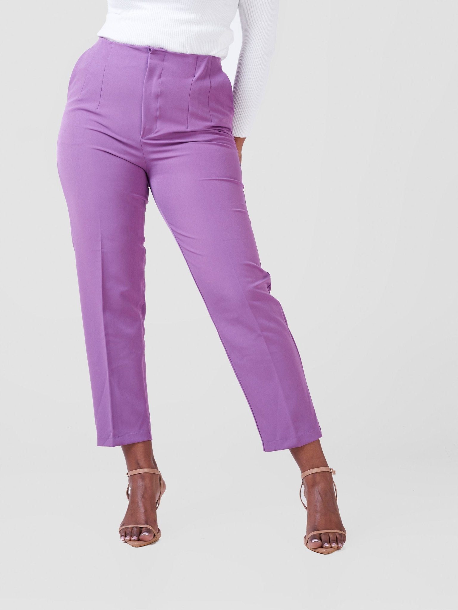 Anika Mindy Crepe Pants With Angular Pockets - Purple - Shopzetu