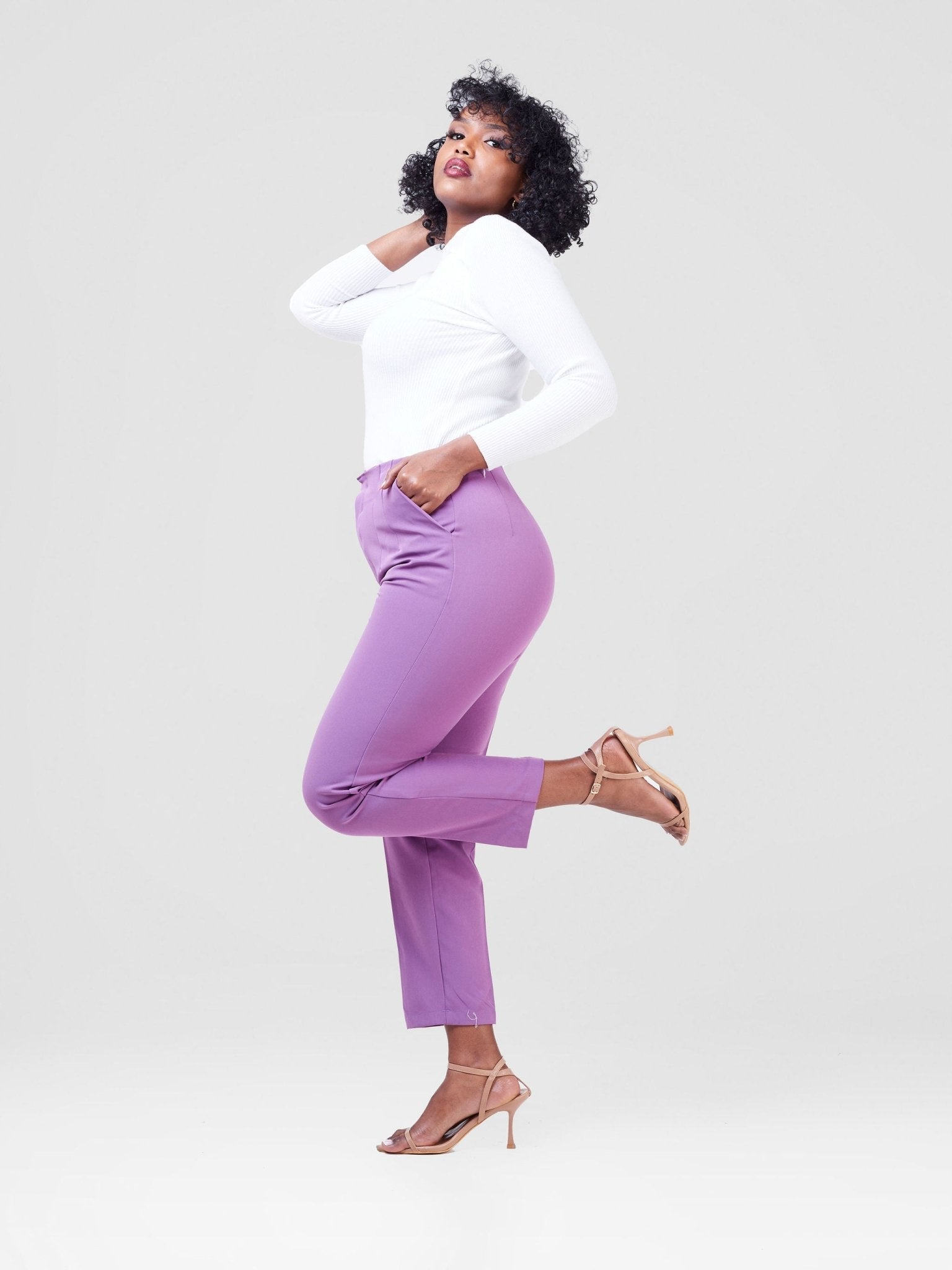 Anika Mindy Crepe Pants With Angular Pockets - Purple - Shopzetu