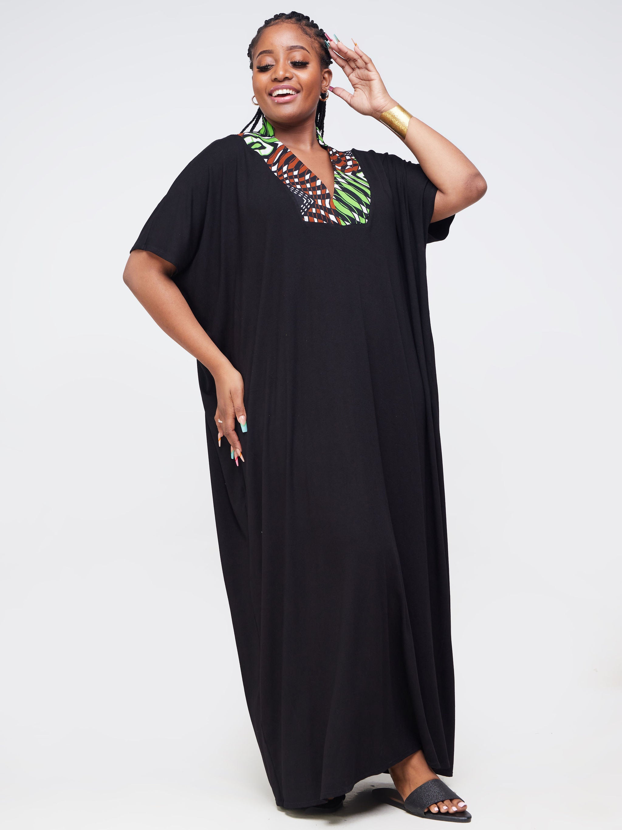 Vivo Arusha High Neck Kaftan  Maxi Dress - Black