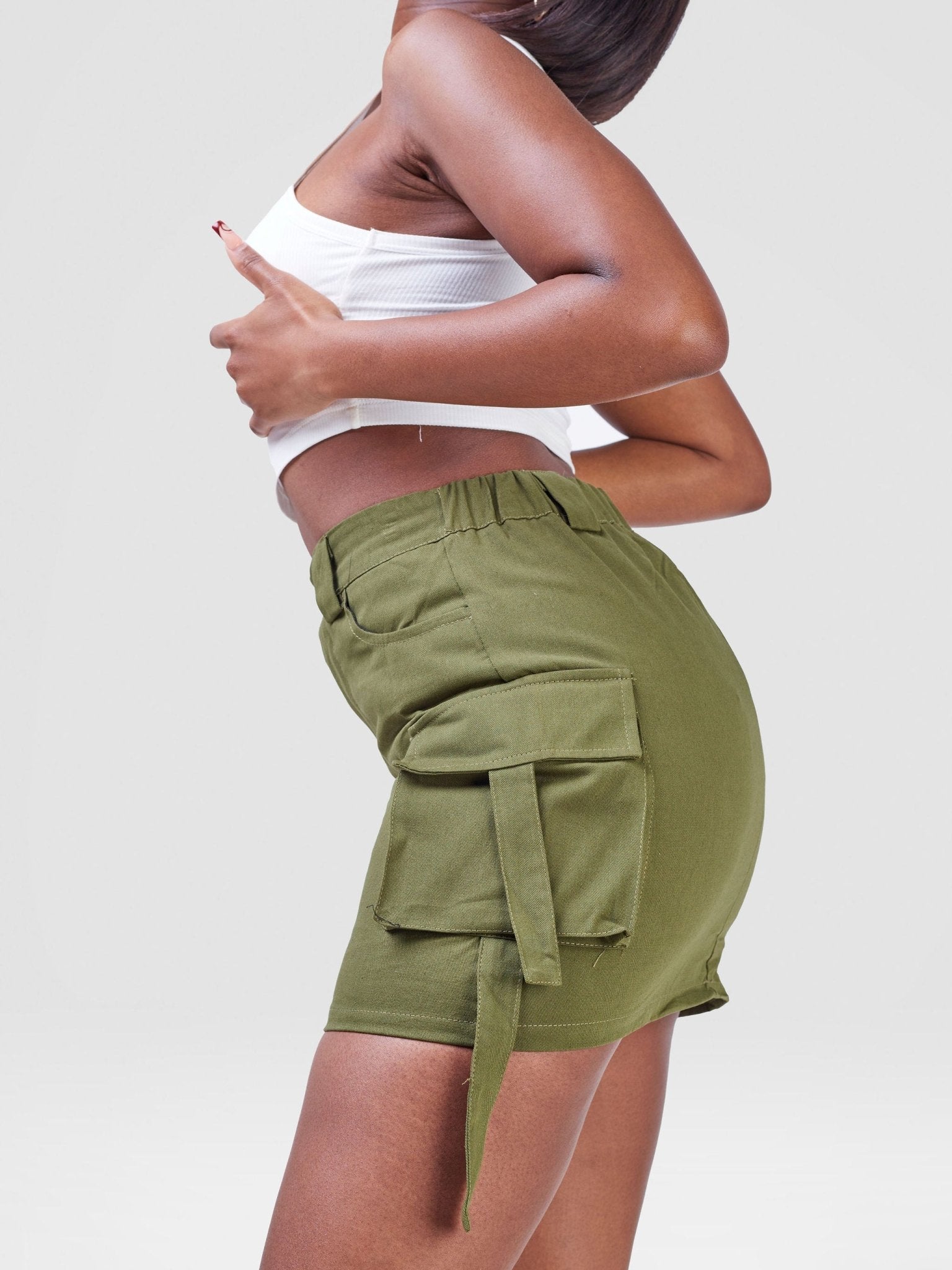 Anika Cargo Skirt With Dynamic Double Pockets & Hanging Straps - Army Green - Shopzetu