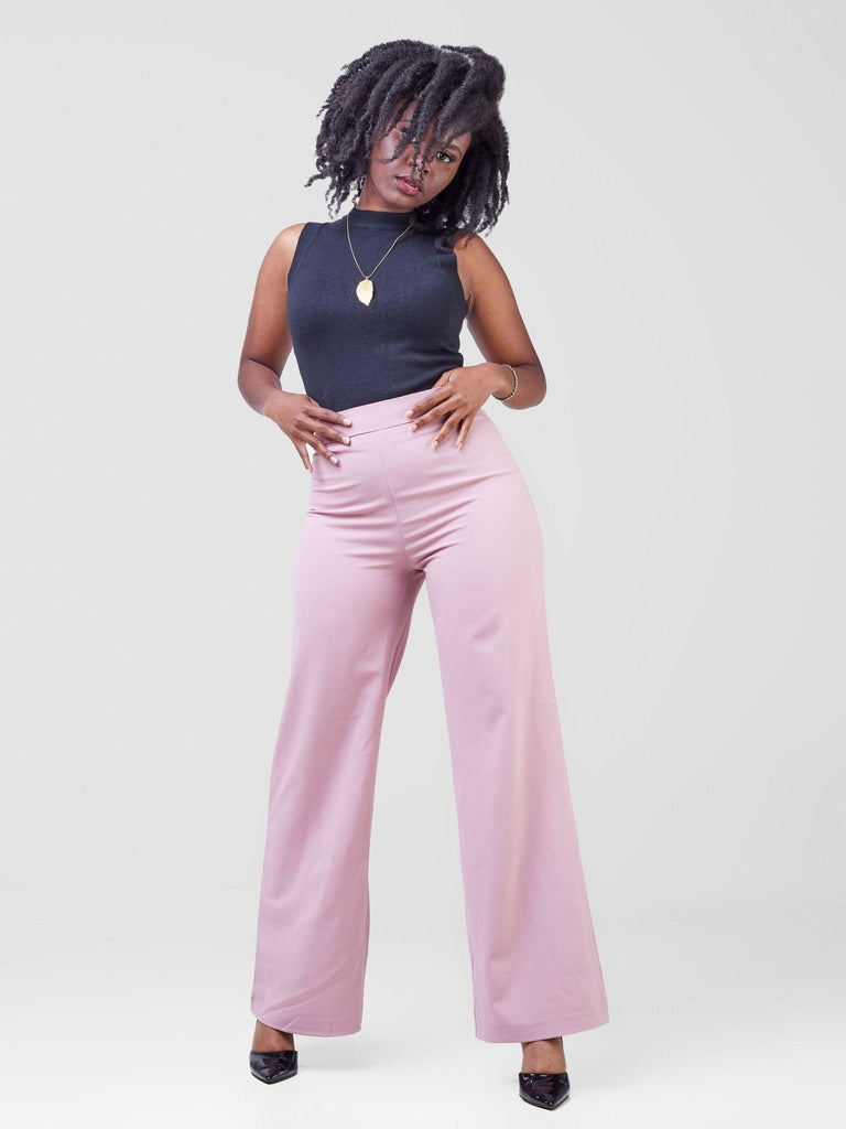 Anika Straight Leg Dress Pants With Zipper At The Back - Pink - Shopzetu