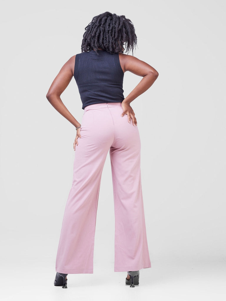 Anika Straight Leg Dress Pants With Zipper At The Back - Pink - Shopzetu