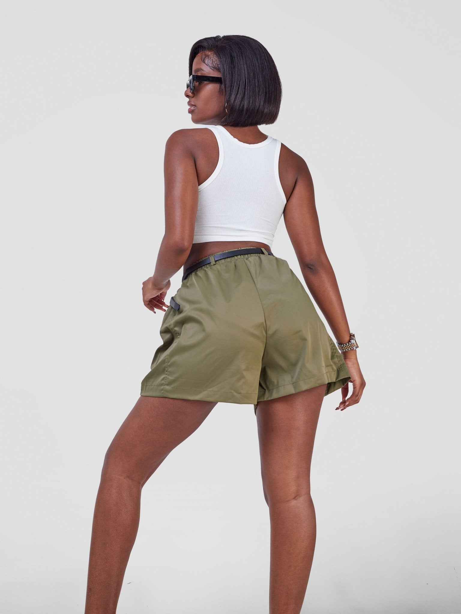 Anika Parachute Short With Black & Gold Belt - Green - Shopzetu
